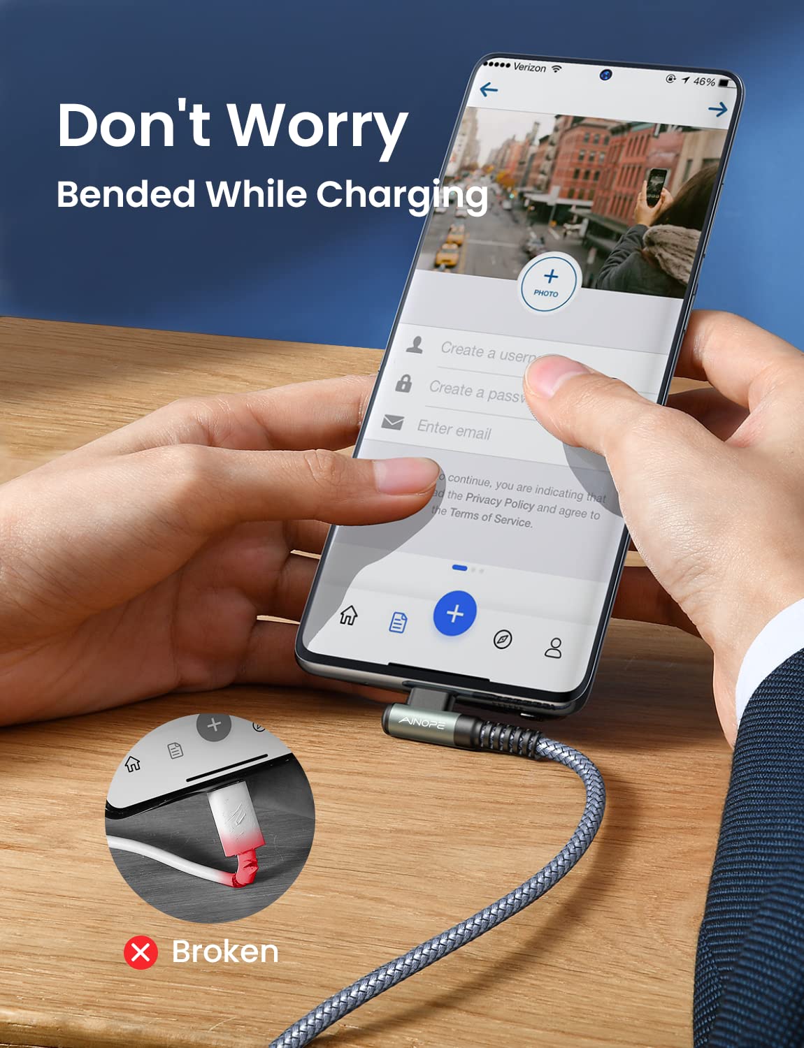 Ainope Usb C Cable 5 Pack [10/6.6/6.6/3.3/1.6Ft] 3.1A Type C Charger Fast Charging Cable Right Angle, Nylon Braided Usb Type C C