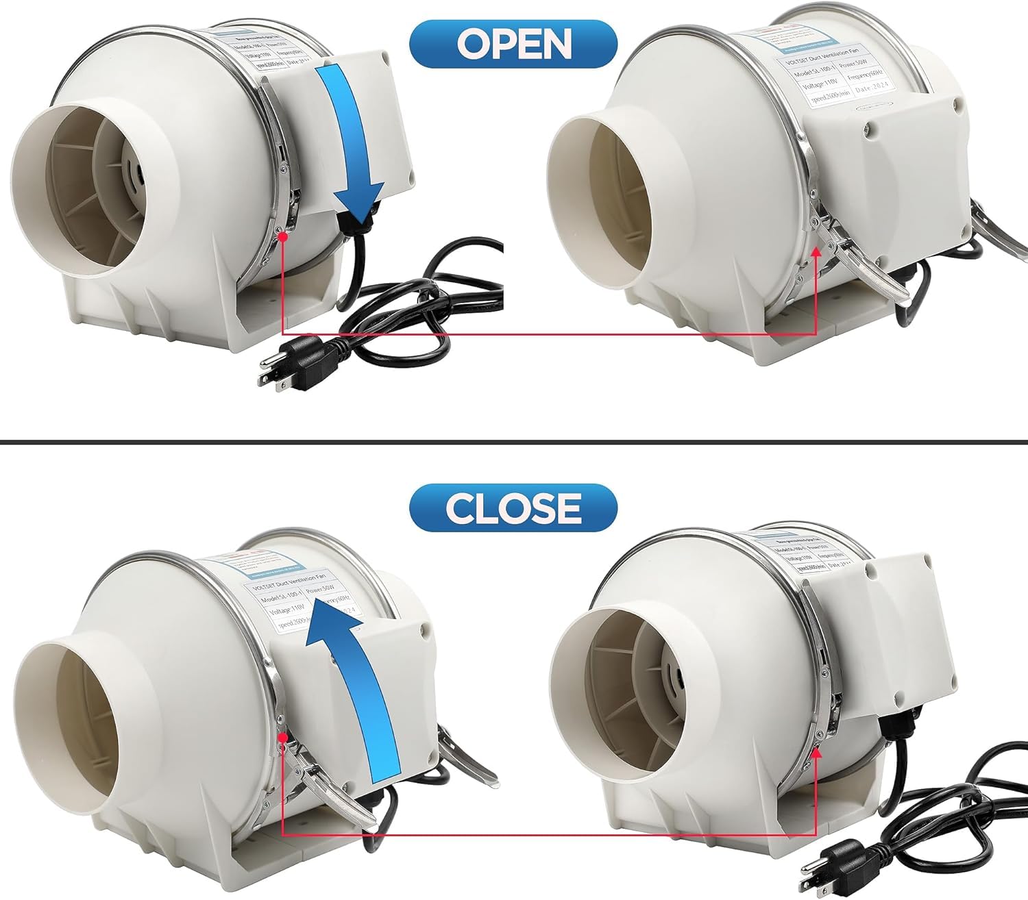 Voltset 4 Inch Duct Fan, Inline Ventilation Exhaust Fan, 280 Cfm Duct Intake Fan High Efficiency Air Fan For Duct Vent Bathroom,