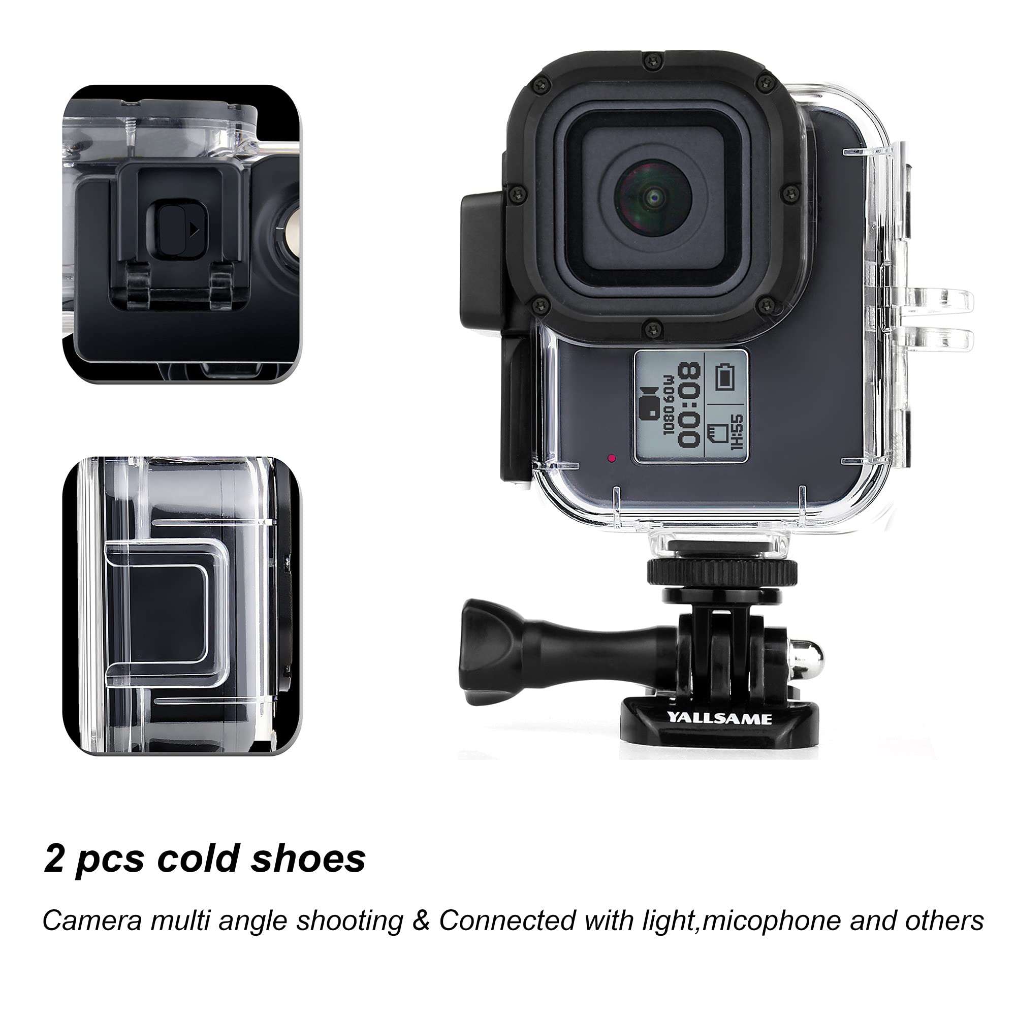 YALLSAME Waterproof Case for GoPro Hero 8 Black 196ft/60m with Dive Filters Clear