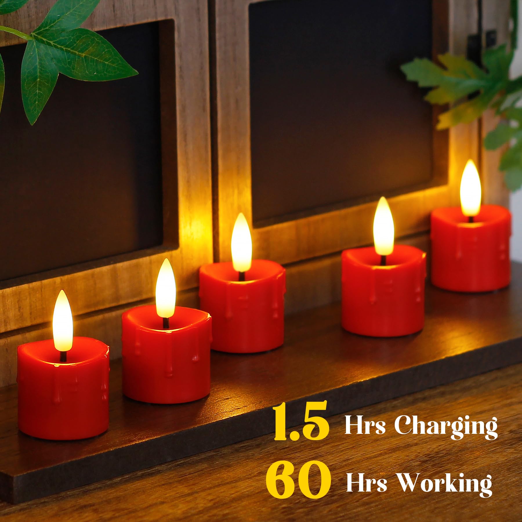 Yeelida Rechargeable Flameless 1.6'' X2.5'' Tea Light Candles With Remote & Type C Charging Cable, Timer Led Flickering Burgundy