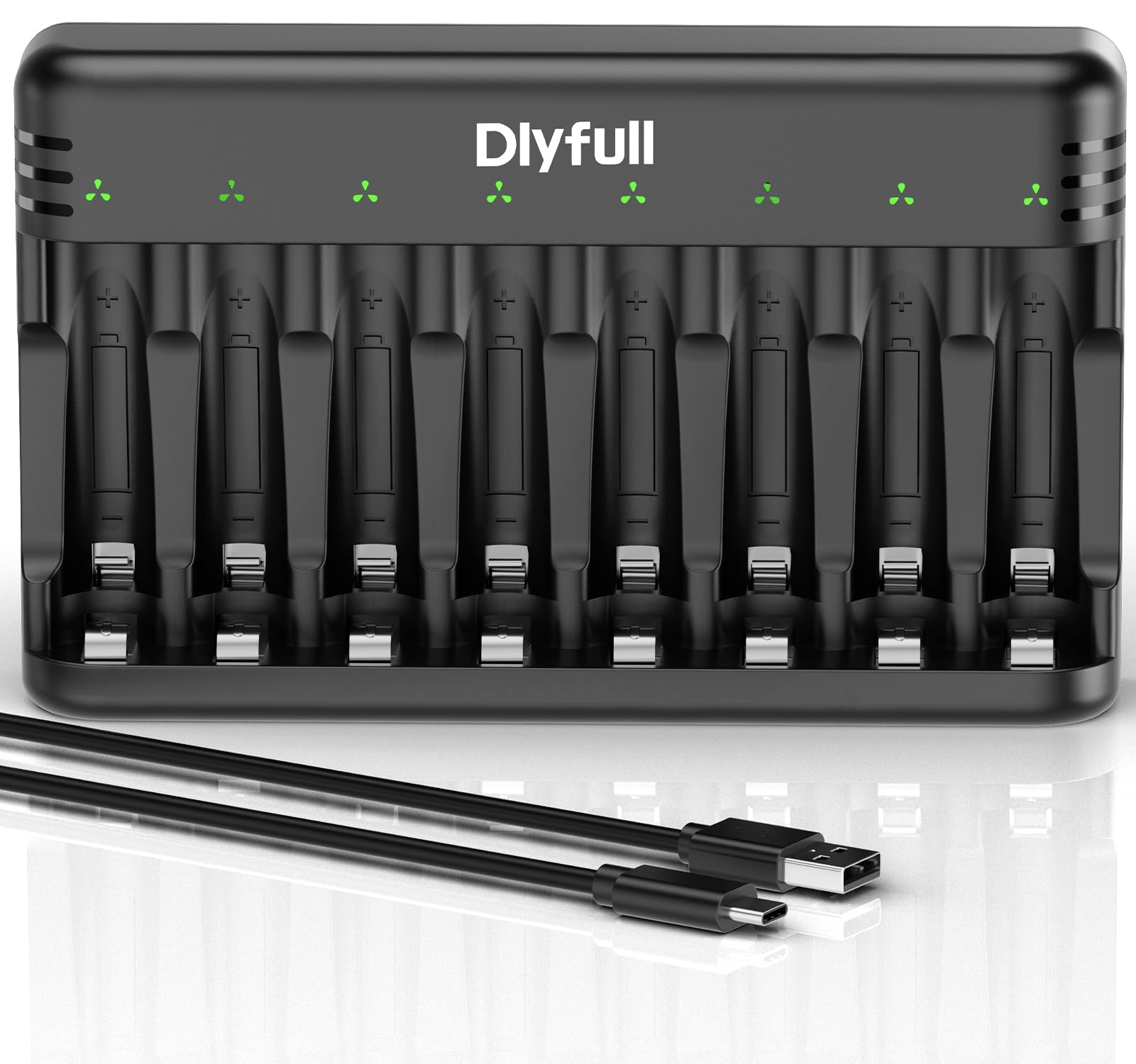 Dlyfull 8 Bay Aa Aaa Battery Charger With Usb C High Speed Charging, Independent Slot For 1.2V Ni Mh Ni Cd Rechargeable Batterie