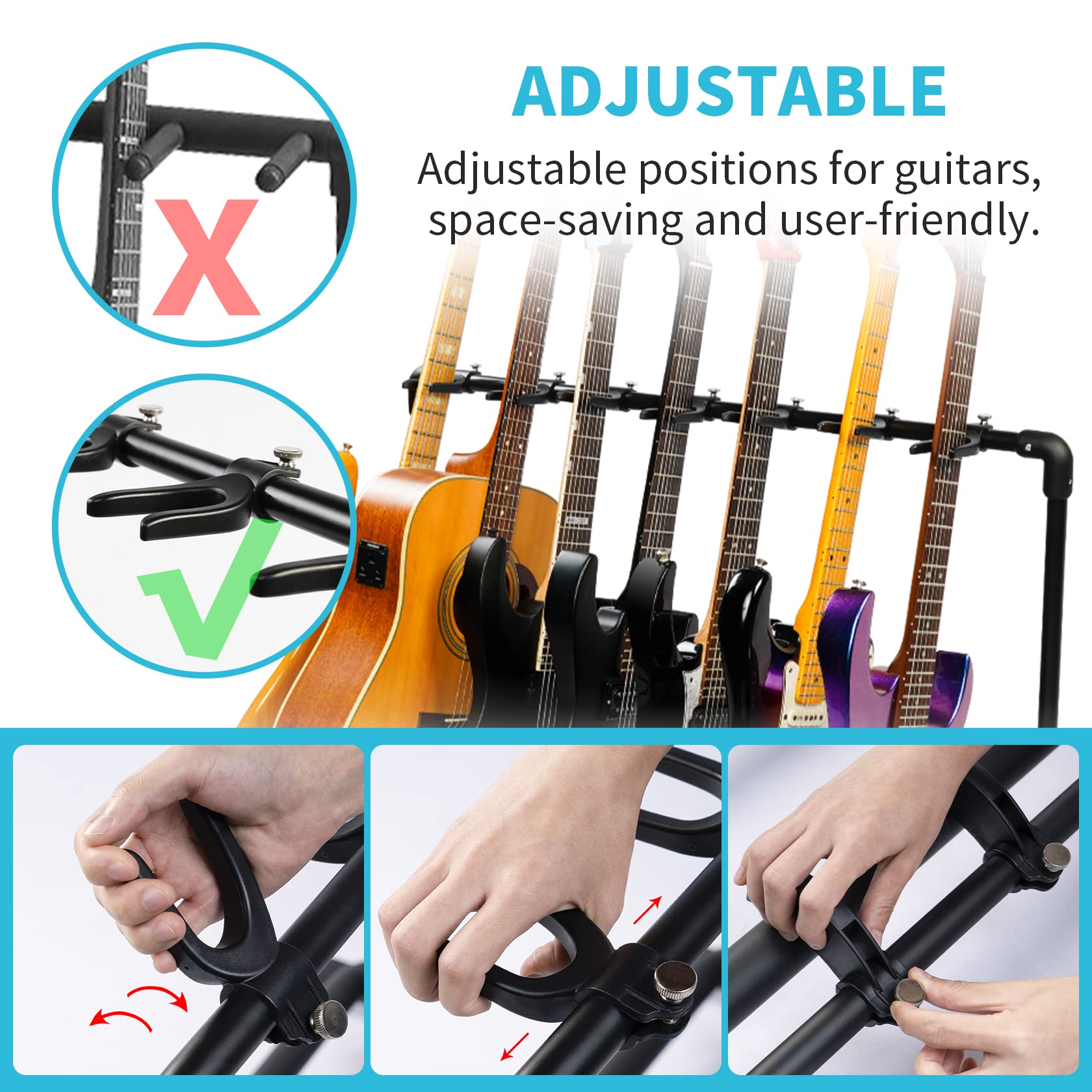 Guitto Multi Guitar Rack Stand Foldable Universal Display Rack Portable Guitar Holder For Band Stage Bass Acoustic Guitar  7 Hol