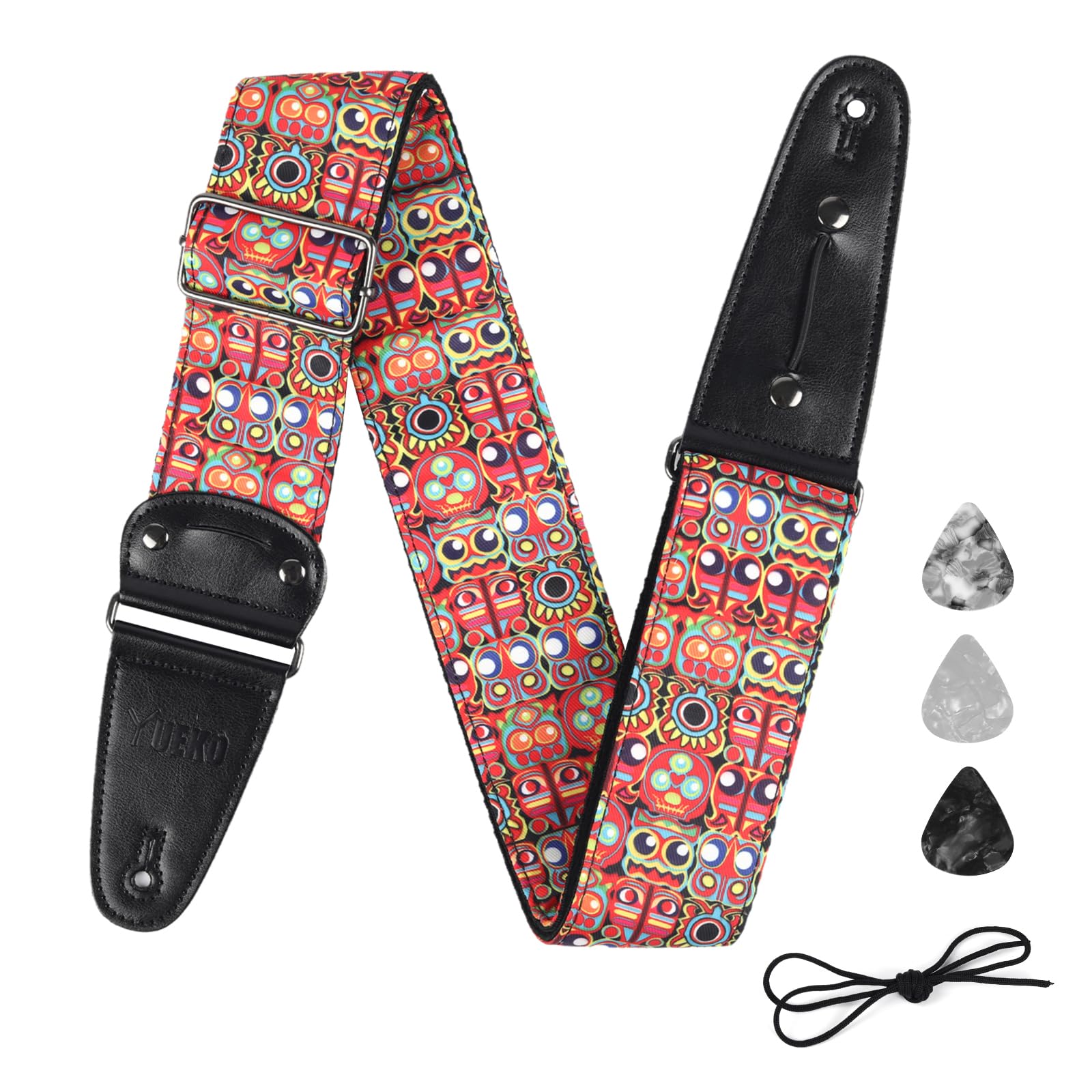 2.5 widened Denim Cotton Guitar Strap Cool Skull Universal Shoulder Belt with Pick Pocket for Acoustic Electric Guitar Bass (Y