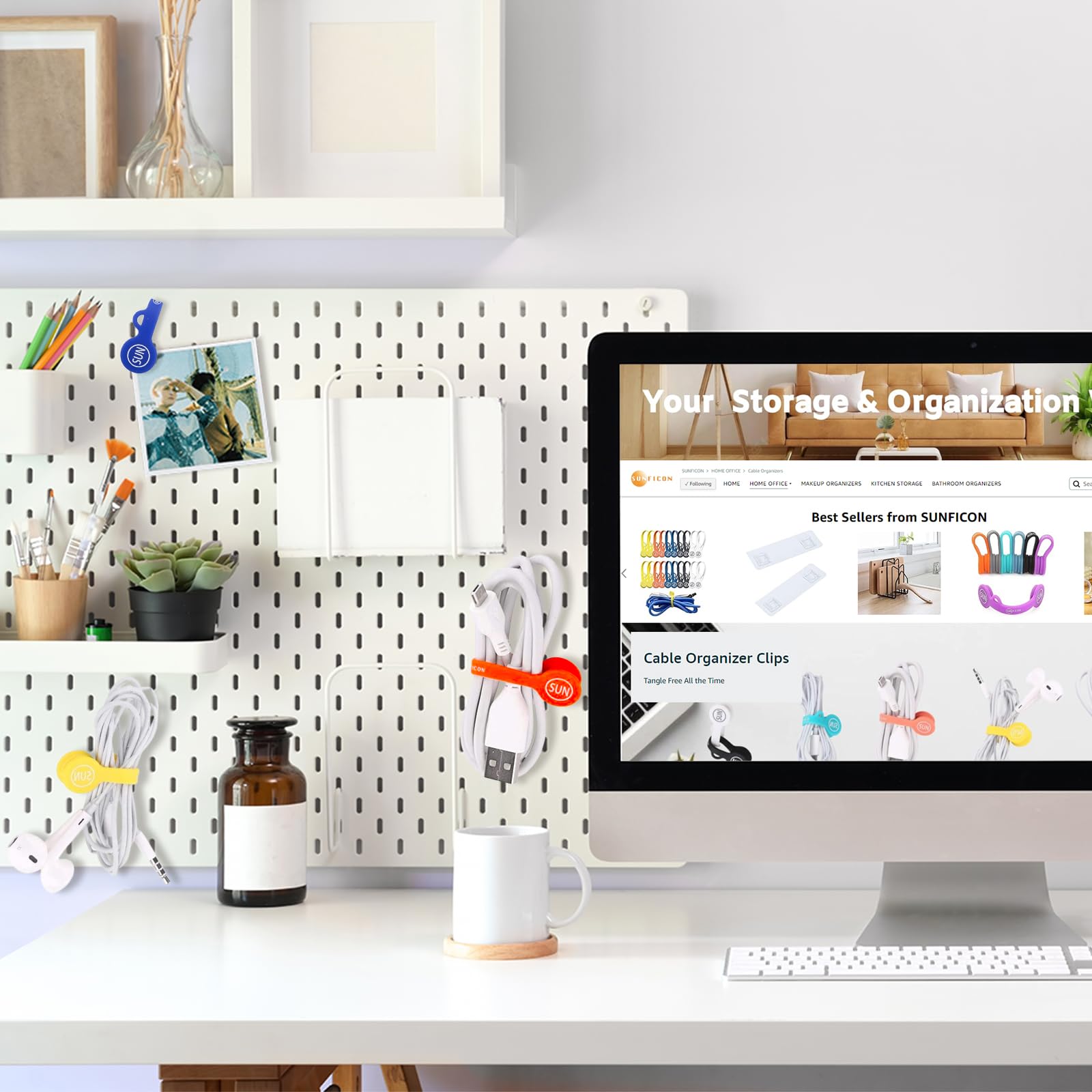 Sunficon 14 Pack Magnetic Cable Organizers Rainbow Cable Clips Earbuds Cords Winder Bookmark Whiteboard Noticeboard Fridge Magne