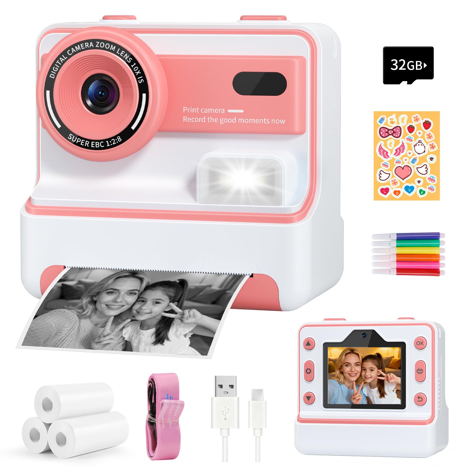 Kids Camera Gift for Girls: Dual Lens Instant Print Digital Camera Christmas Birthday Gifts Toys for 3 4 5 6 7 8 9 10 Year Old G