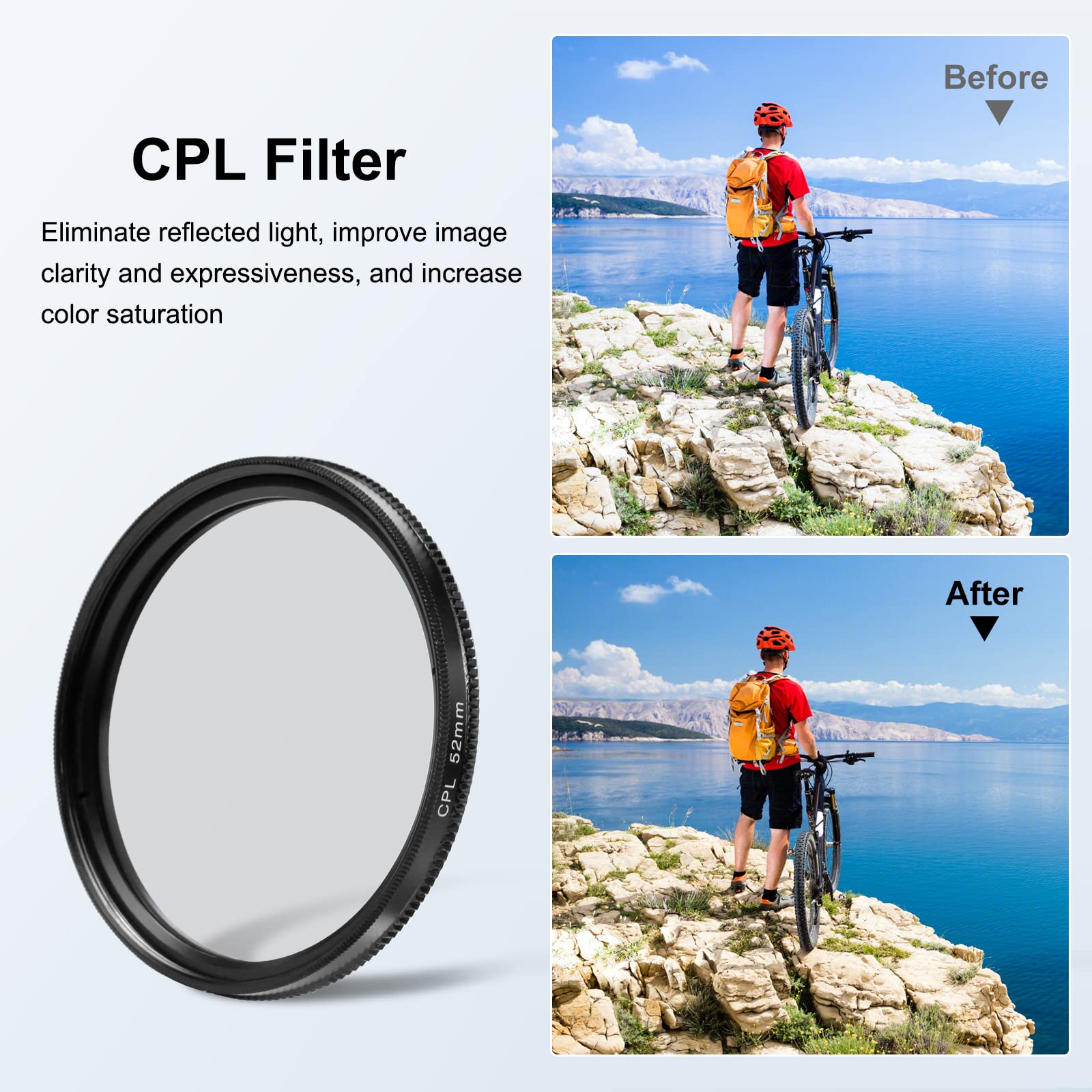 Puluz 52Mm Uv + Cpl Lens Filter Adapter Ring For Gopro Hero11 Black / Hero11 Black Mini / Hero10 Black / Hero9 Black Camera Lens Adapter Ring Camera Filter Accessories
