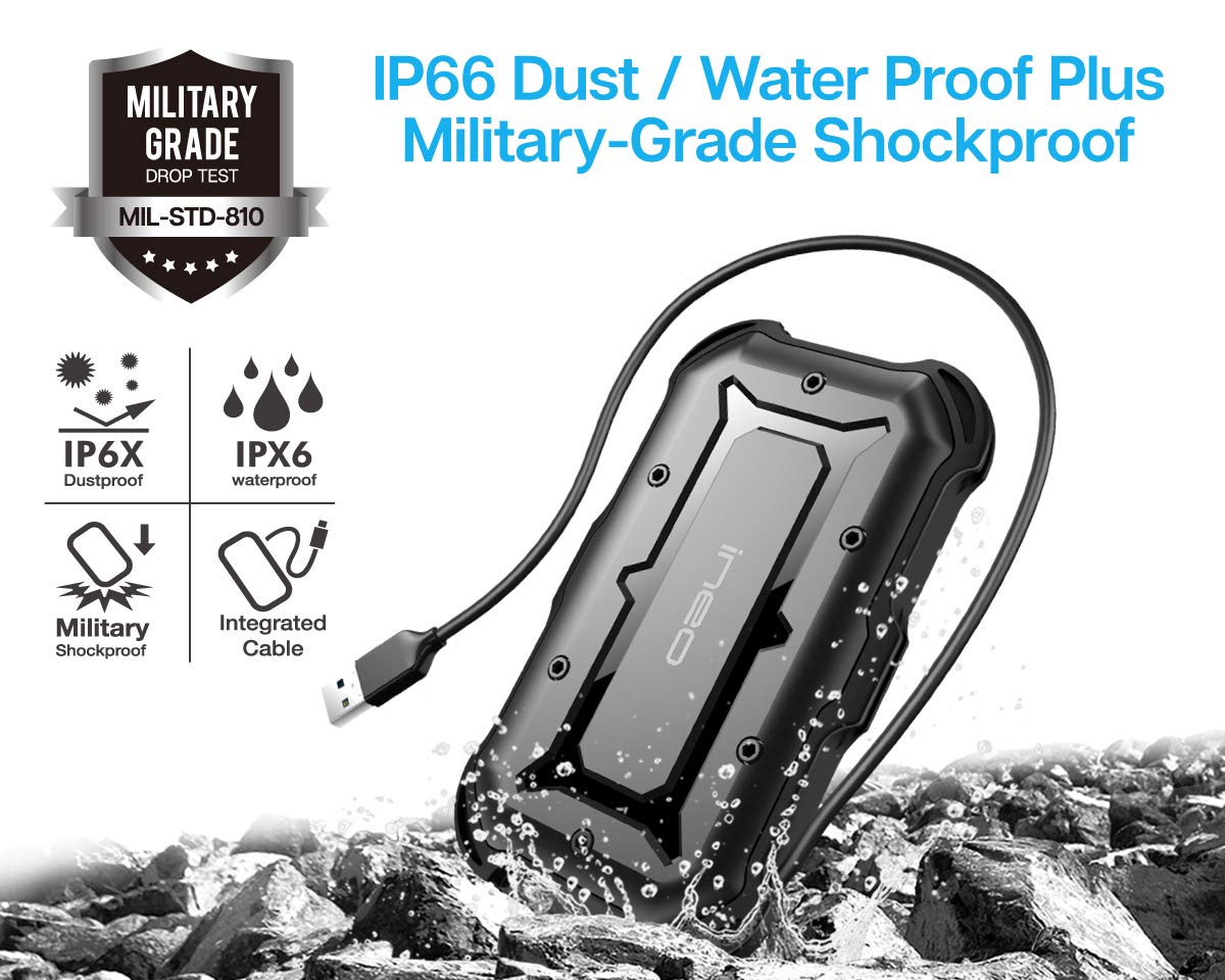 Ineo 2.5' Usb 3.0 Type A Rugged Waterproof & Shockproof External Hdd Enclosure   Ip66 Rated, Compatible With Ps5, Xbox, Laptops, Macbook, Wd, Seagate, Toshiba, Samsung, Hitachi [T2566 Ii]