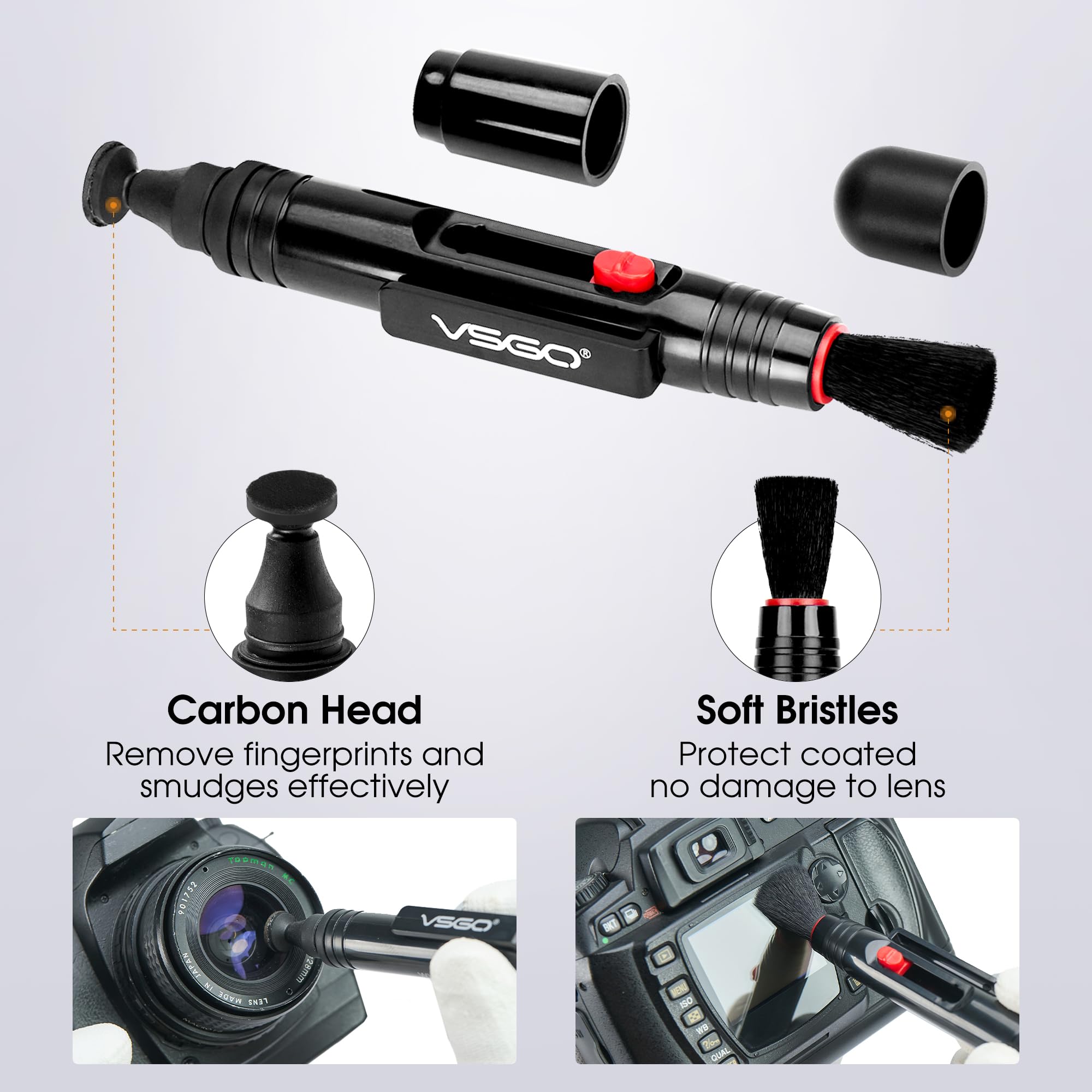 Vsgo 4 In 1 Camera Cleaning Kit With Lens Cleaning Air Blower Lens Brush Pen Microfiber Cleaning Cloths Compatible For Canon, Ni