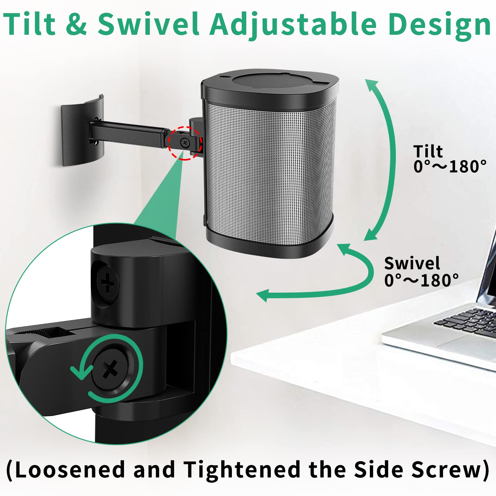 Notiela Speaker Wall Mount And Ceiling Mount For Sonos One, One Sl, Play 1 Speaker Mount   Swivel & Tilt Adjustable Mounting Bra