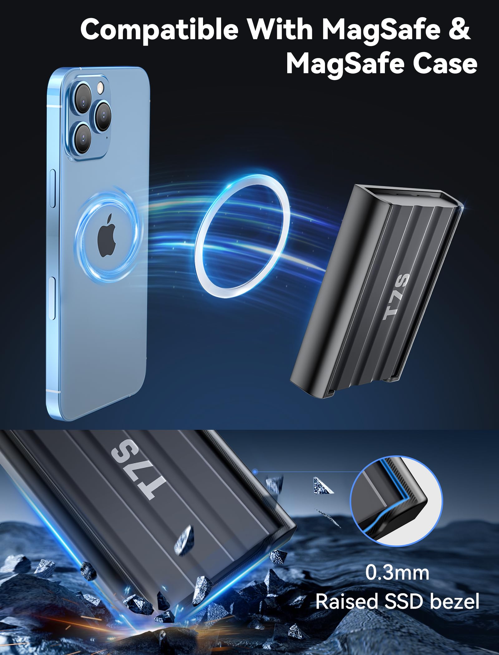 Magnetic Hard Drive Case For Samsung T7 Sield Ssd With 10Gbps Type C Cable Compatible With Iphone 15 Pro & Pro Max External Soli