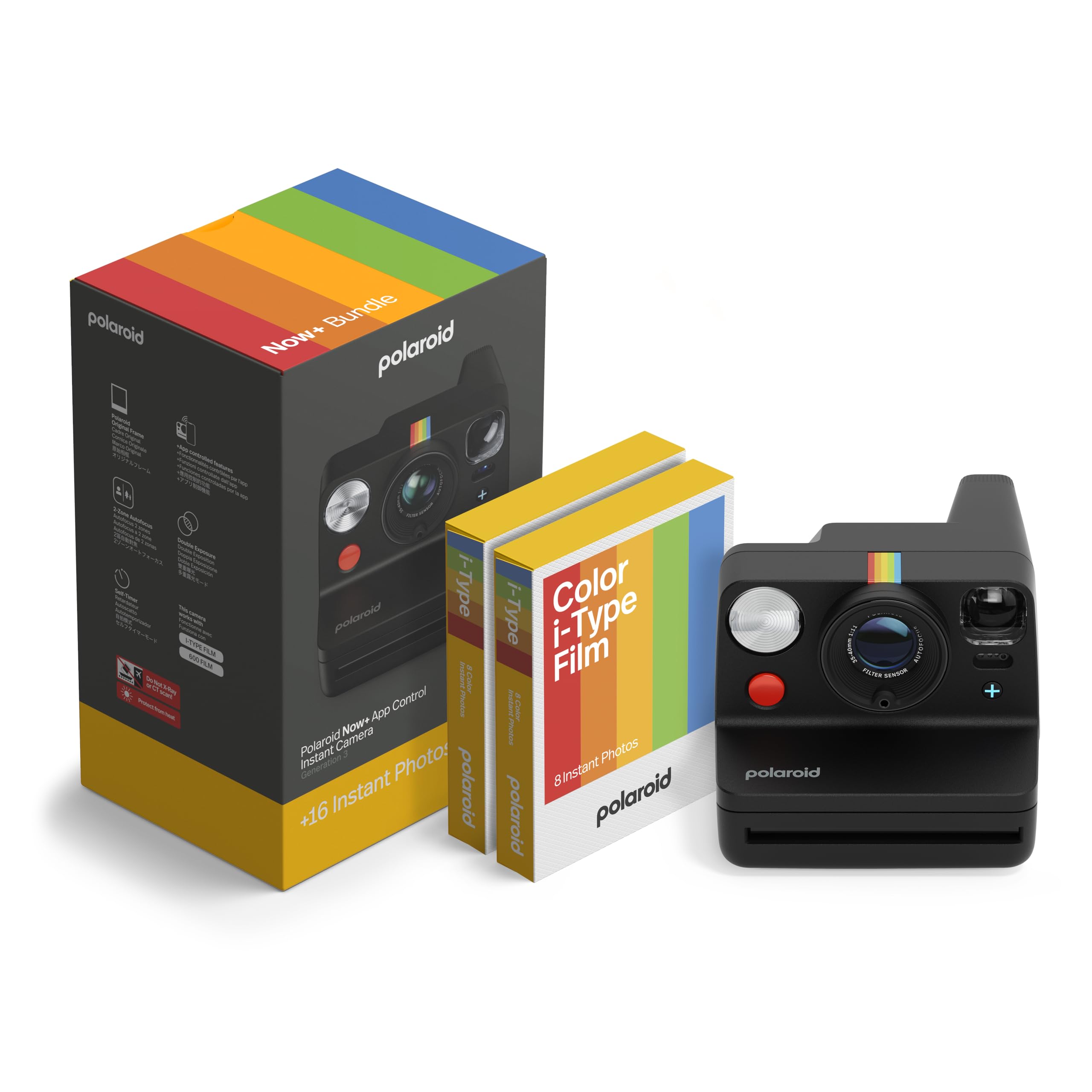 Polaroid Now+ 3rd Generation I-Type Instant Camera + Film Bundle - Now+ Bluetooth App Controlled Black Camera + 16 Color Photos 