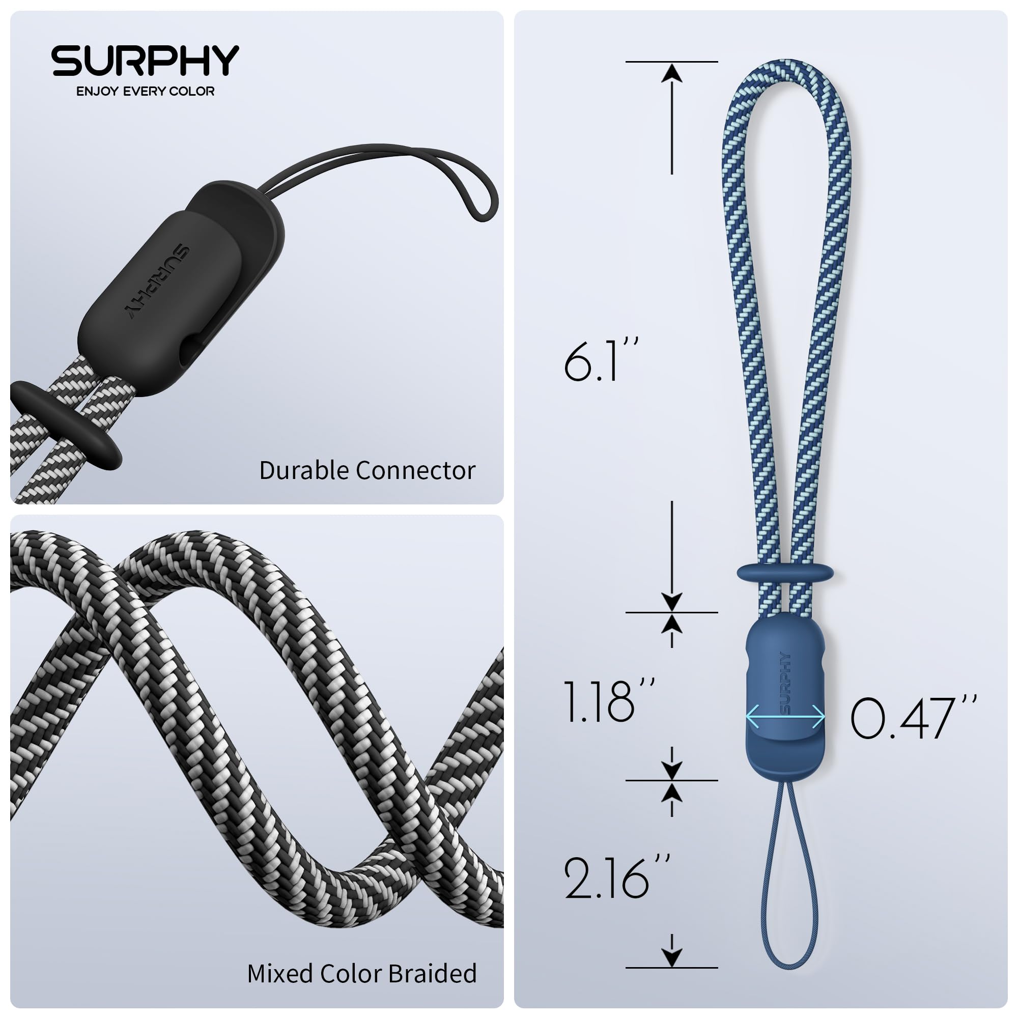 Surphy 2 Pack Lanyard, Phone Strap, Adjustable Phone Lanyard With Two Color Braided, Wrist Strap For Airpods, Camera (Black & Bl