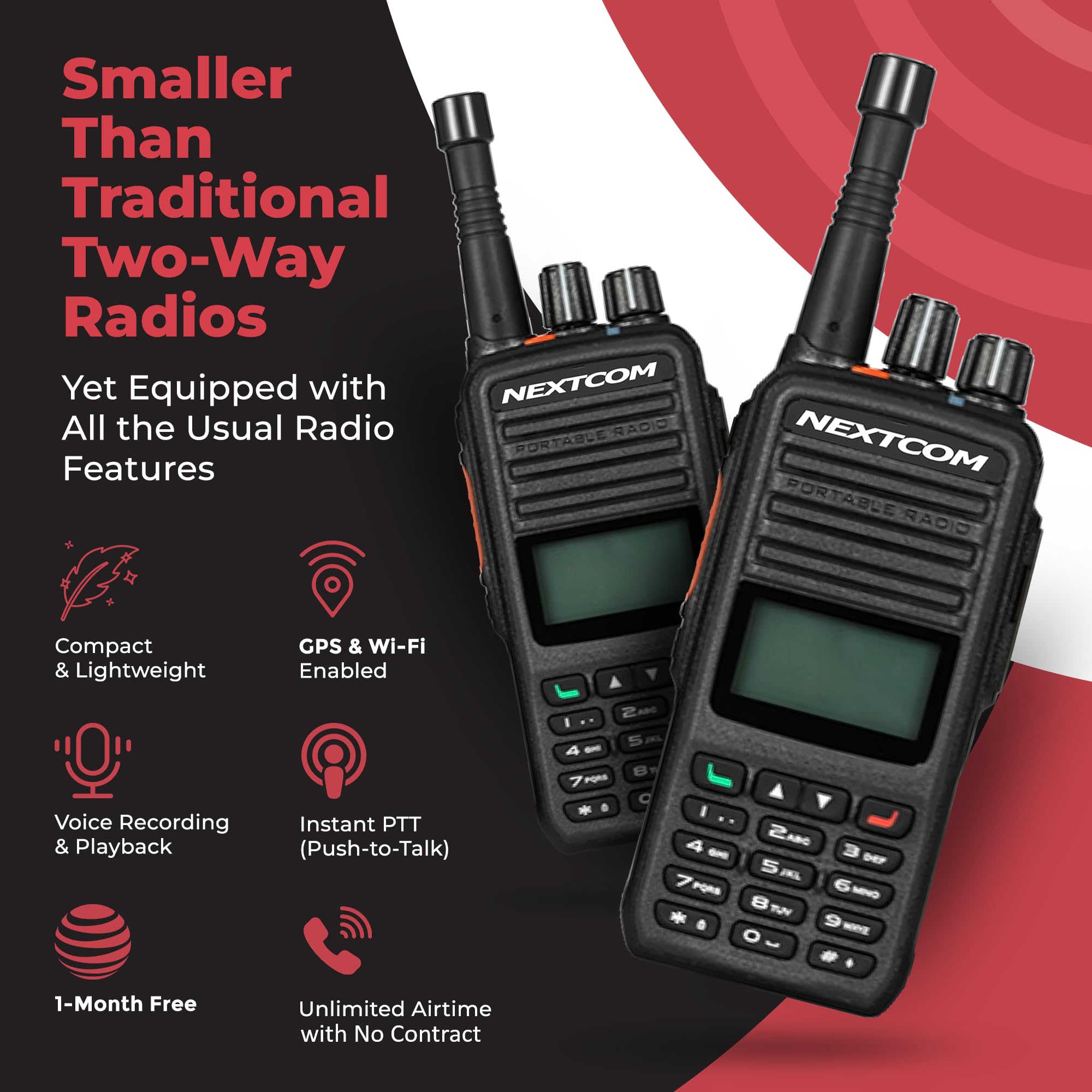 Nextcom Nx Series Tx60 4G Lte Walkie Talkie Radios | Usa & Canada Coverage, Wi Fi & Gps Enabled | Portable Two Way Radios With V