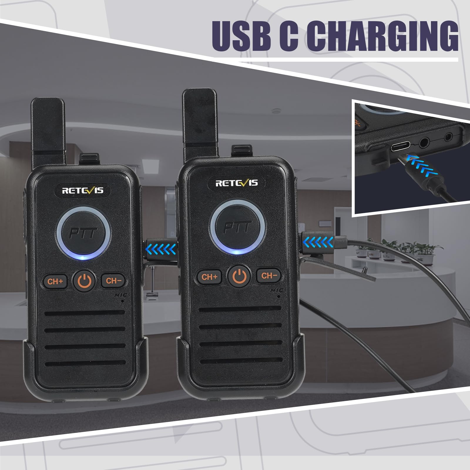 Retevis Rb45 Walkie Talkies For Adults,Two Way Radios, Dual Ptt, Usb C,Handheld 2 Way Radio Rechargeable For Commercial School Church Restaurant (10 Pack)