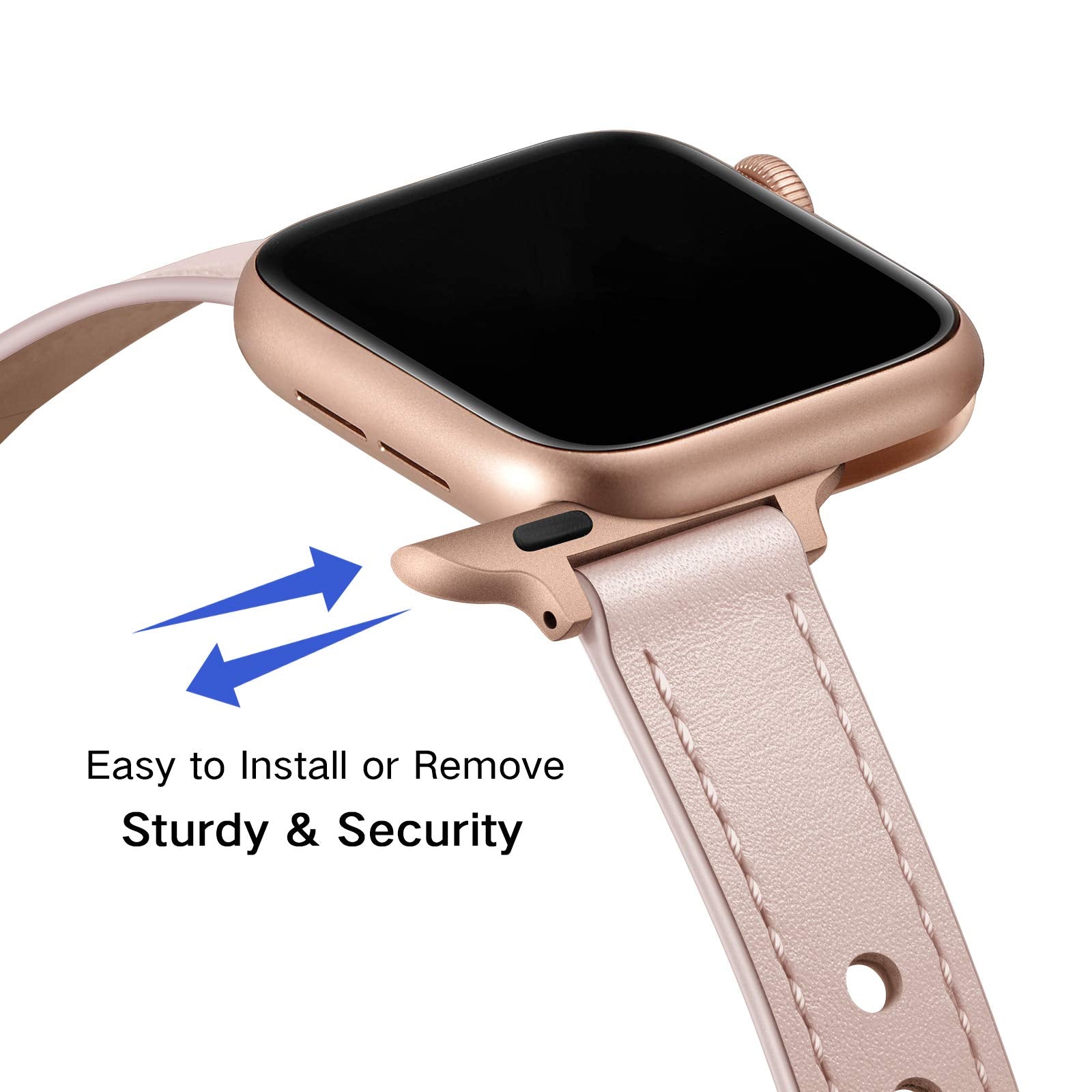 Ouheng Slim Band Compatible With Apple Watch Band 41Mm 40Mm 38Mm, Women Genuine Leather Band Thin Strap For Iwatch Se2 Se Series