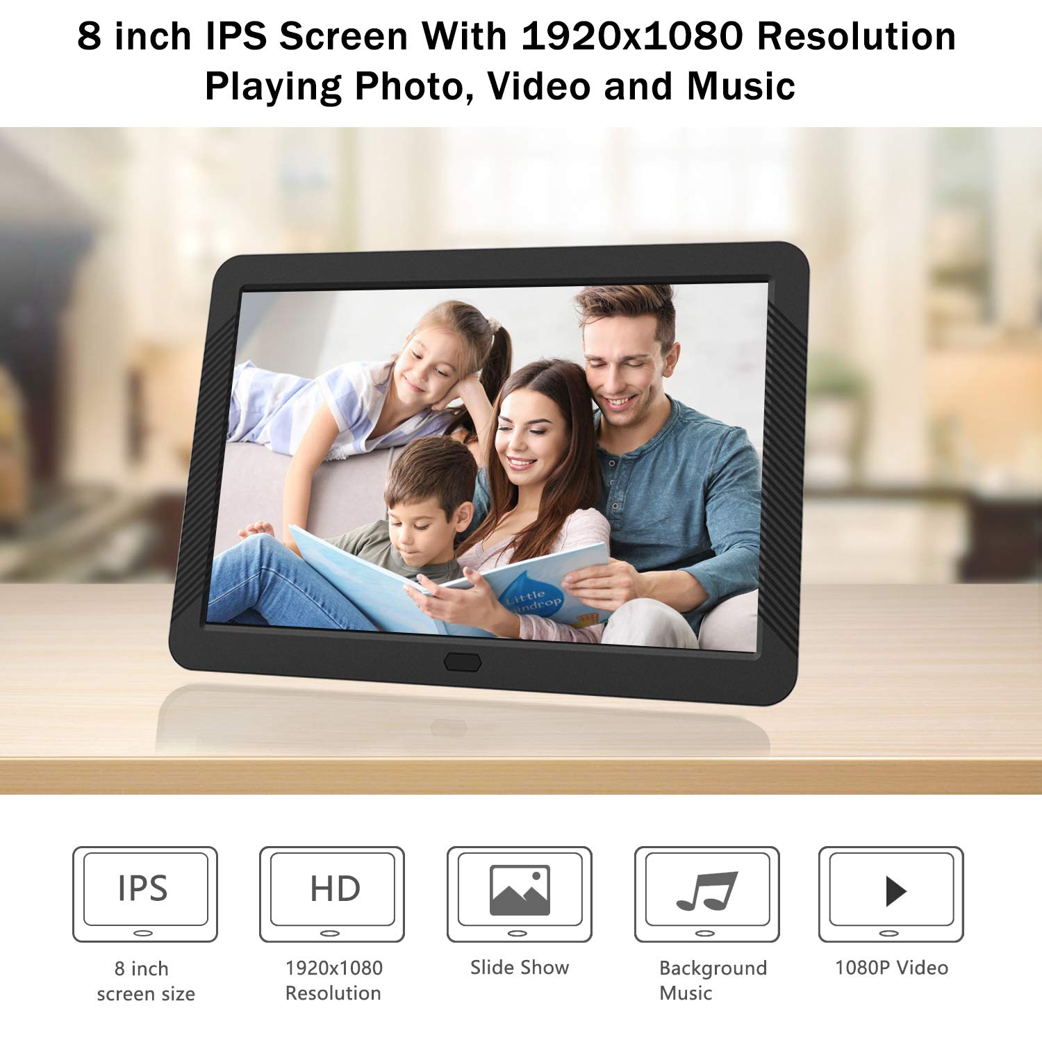 Atatat Digital Photo Frame With 1920X1080 Ips Screen, Digital Picture Frame Support Adjustable Brightness,Photo Deletion,1080P V