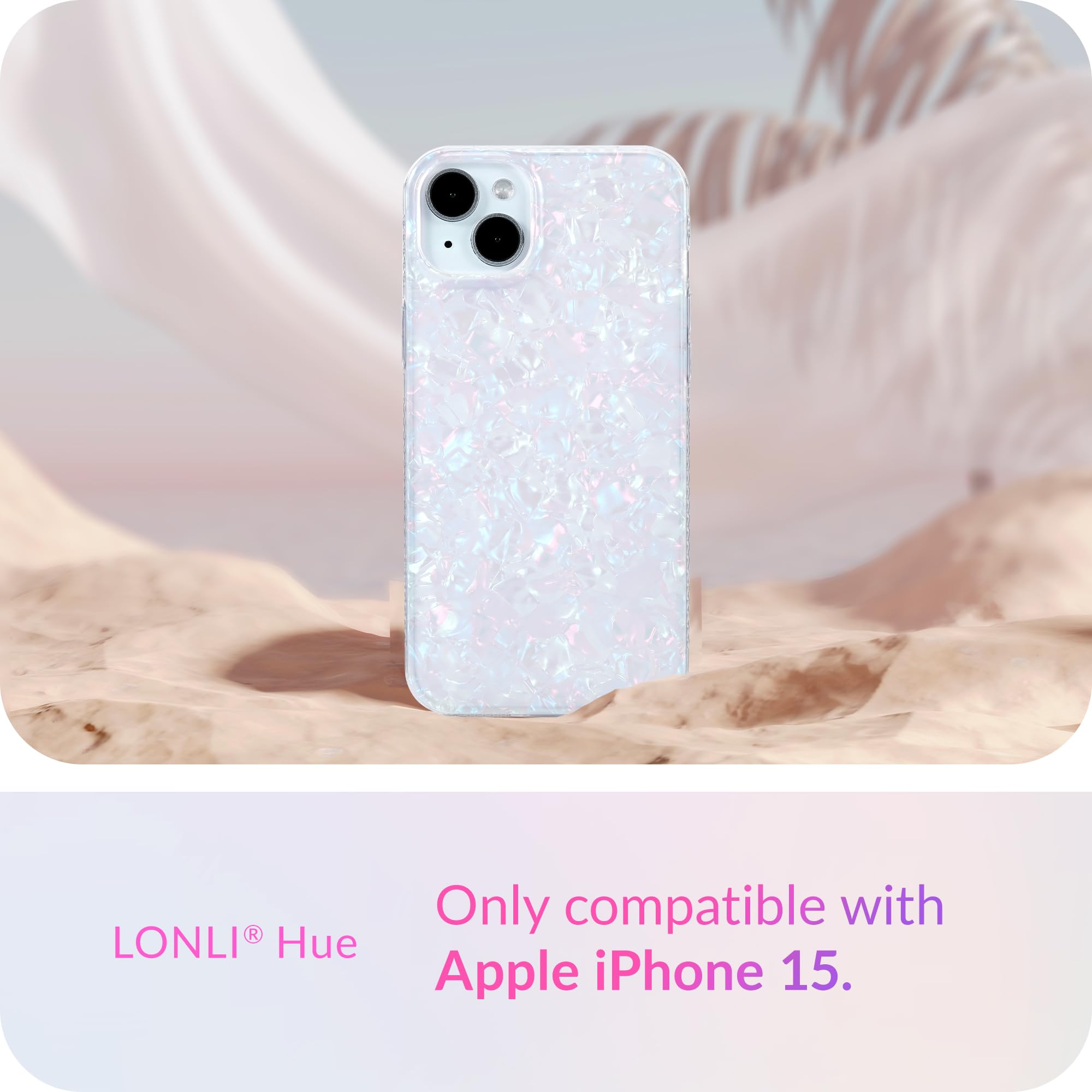 Lonli Hue   For Iphone 15 Case   White Pearl Tort [10Ft Drop Protection]   Shockproof Cover With Color Changing Effect | Cute An