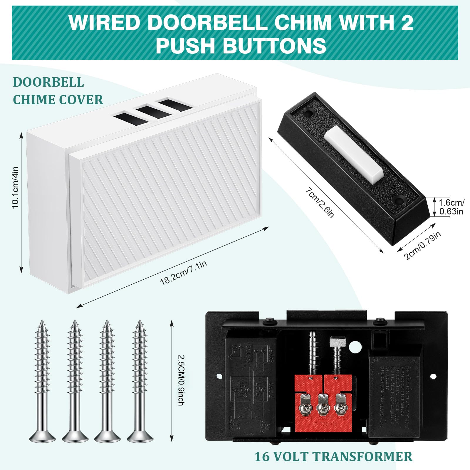 Wired Doorbell Chime With 2 Lighted Push Buttons, 16V 10Va Two Sounds Front And Rear Door Chime Kit For Home Wall Inside, Compat