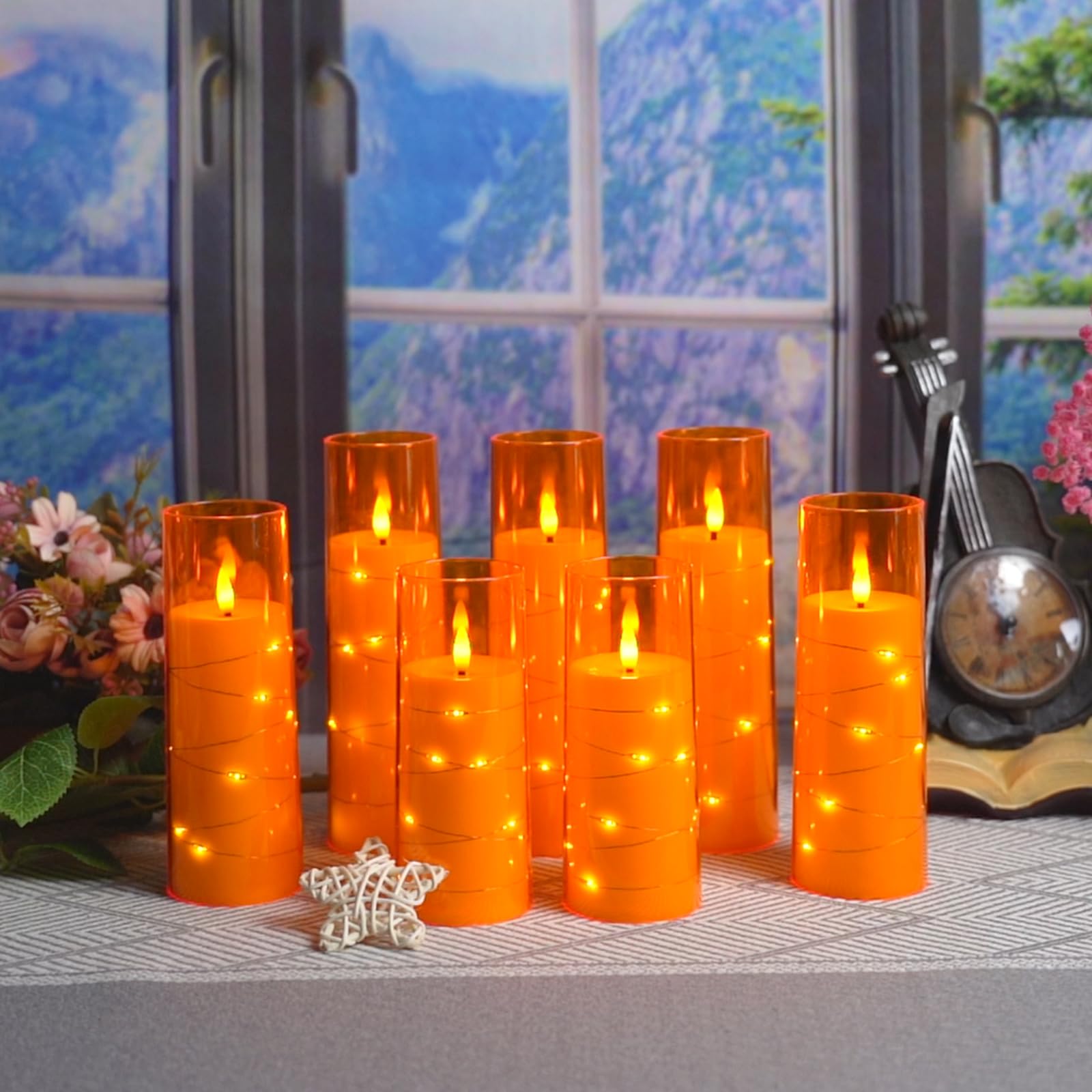 Flameless Candles With Embedded Star String, Battery Operated Led Pillar Candles With Timer And Remote Control,Home Decorating F