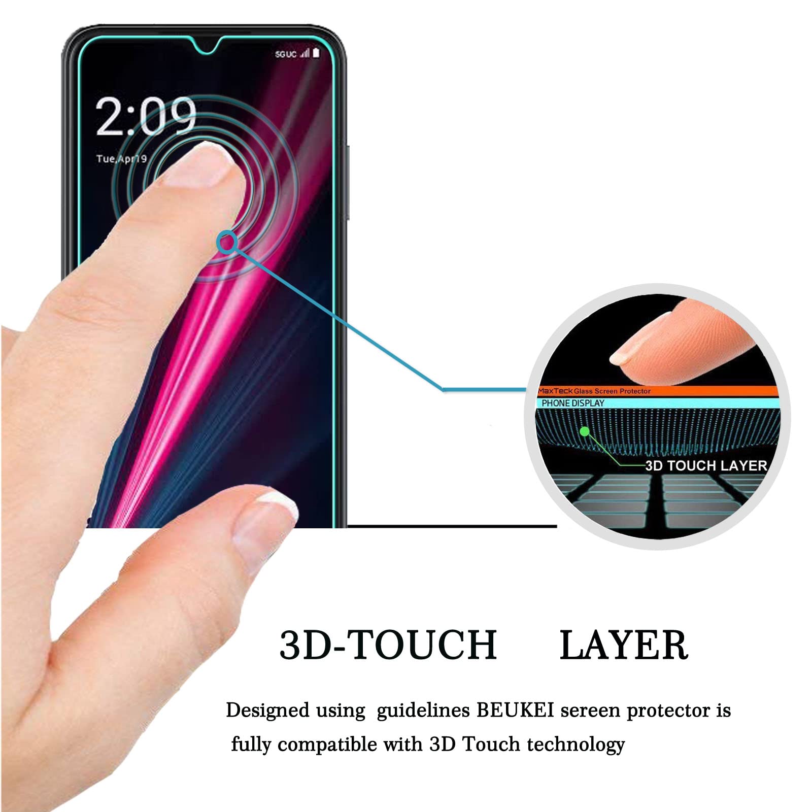 Beukei (3 Pack) (6.82 Inch) Compatible For T Mobile Revvl 6 Pro 5G Screen Protector Tempered Glass,Touch Sensitive,Case Friendly