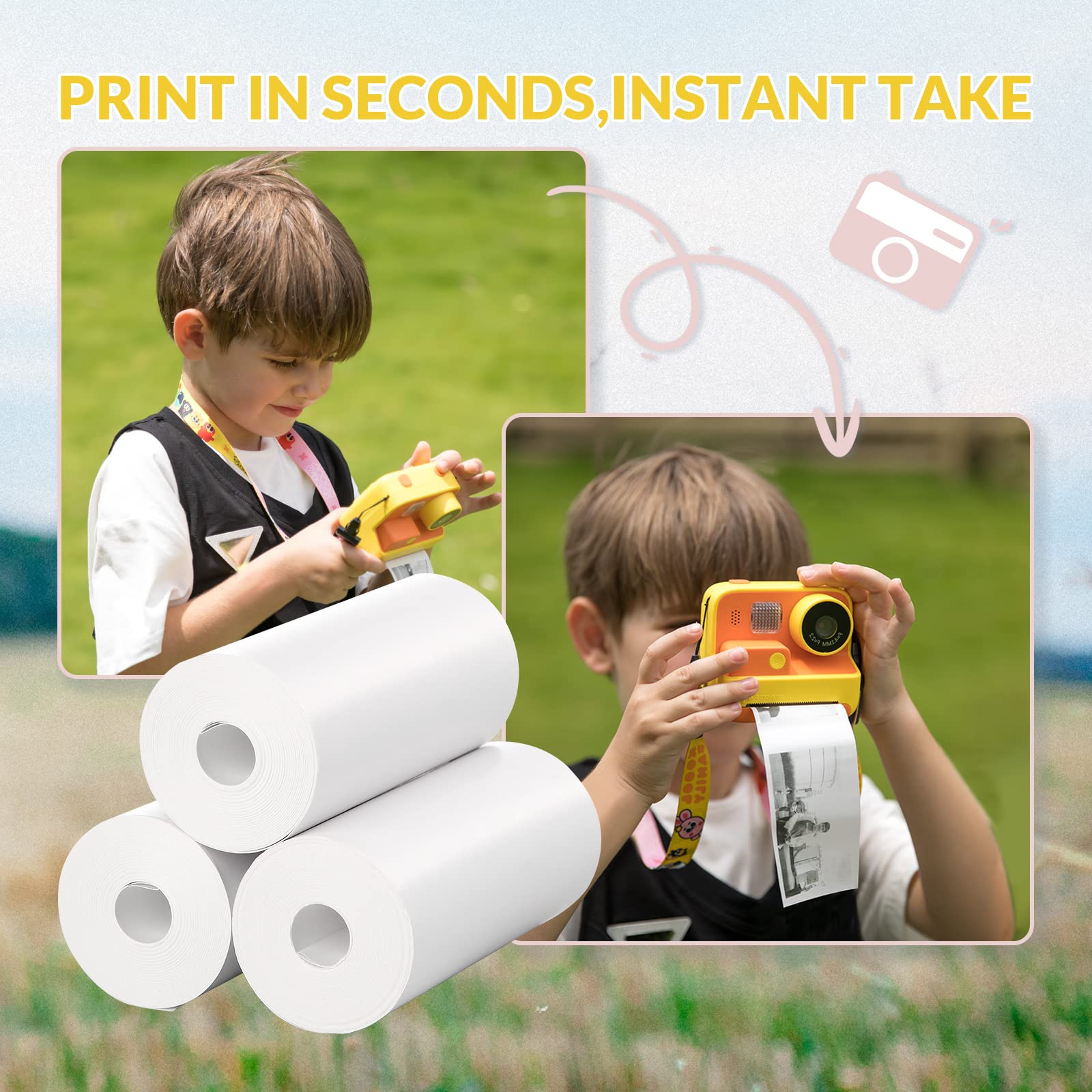 Mafiti 10 Rolls Kids Instant Camera Refill Print Paper For K27/D101/Q5 Kids Camera Instant Print Photo Print Thermal Paper Compa