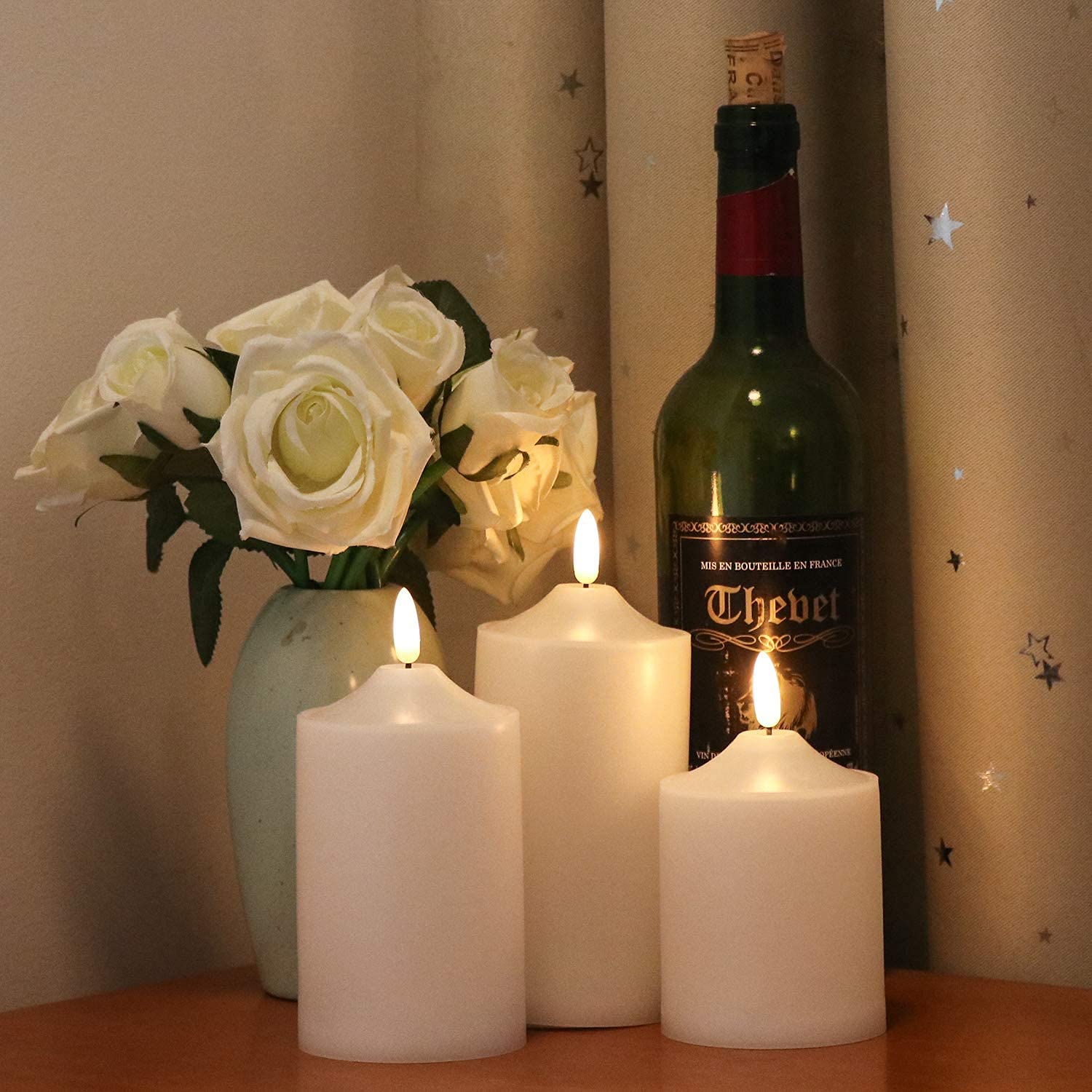 Genswin Waterproof Flameless Flickering Led Candles With Remote & Timer,Battery Operated Pillar 3D Wick Candles For Indoor Outdo