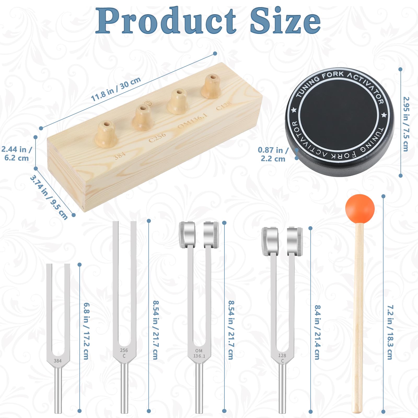 Eastrock Tuning Fork 4 Pcs Set For Music (384 Hz, 256 Hz, Om136.1 Hz, 128 Hz) For Sound Healing Meditation Energy Work Therapy Y