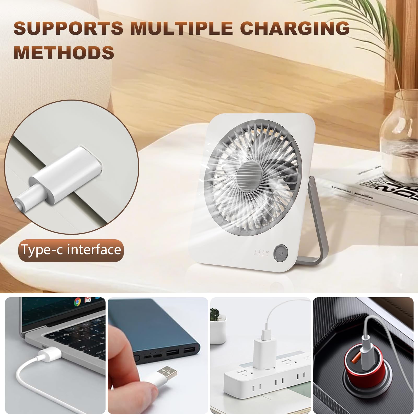 Fitenough Rechargeable Travel Fan - Ultra Slim & Quiet Personal Fan For Cruise 4 Speeds 180 Folding, Compact Cooling For Office