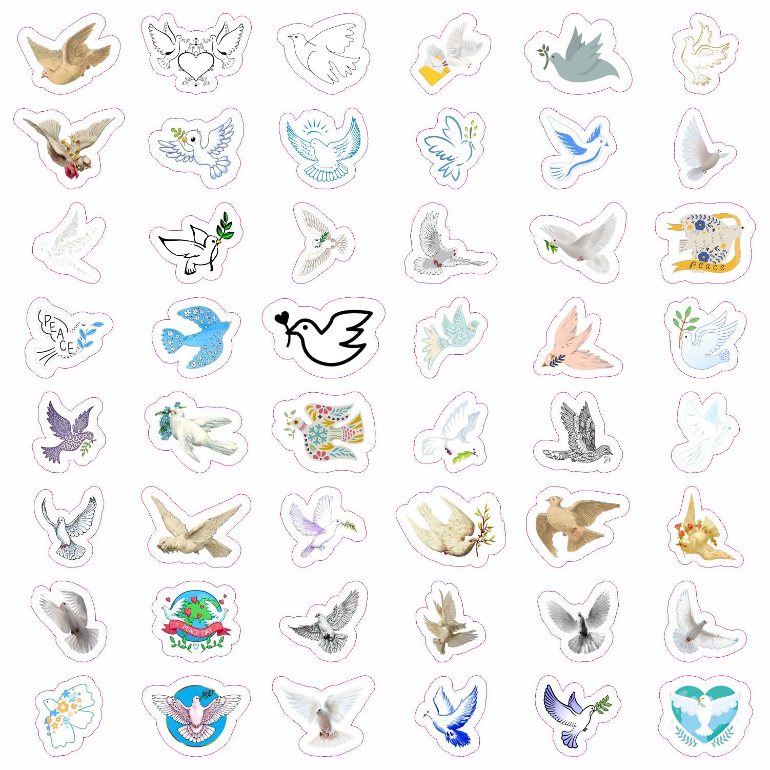 100Pcs Dove Stickers For Water Bottle And Laptop   Dove Party Favors & Decorations, Waterproof Vinyl Decals, Peace And Bird Stic