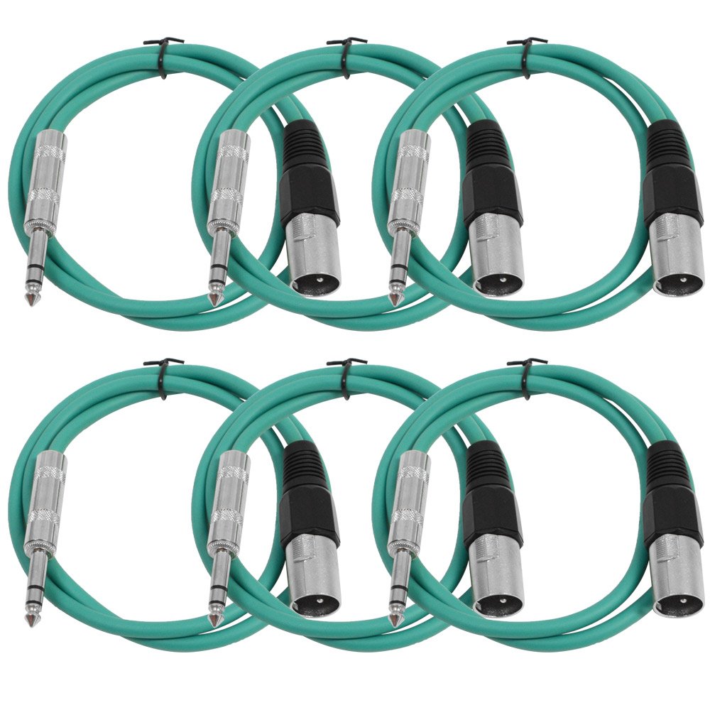 Seismic Audio SATRXL-M2Green6 2-Feet XLR Male to 1/4-Inch TRS Patch Cables - Green