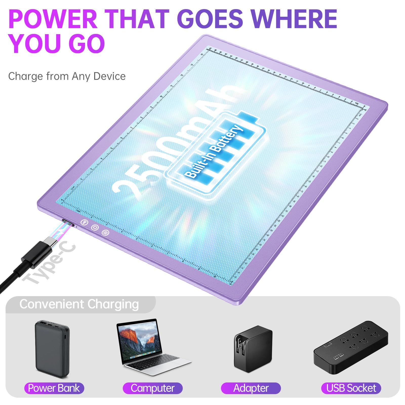 Zexalight A3 Rechargeable Light Box For Diamond Painting, 8 Adjustable Angles Led Light Pad With 3 Color Temp., 8 + Stepless Dim