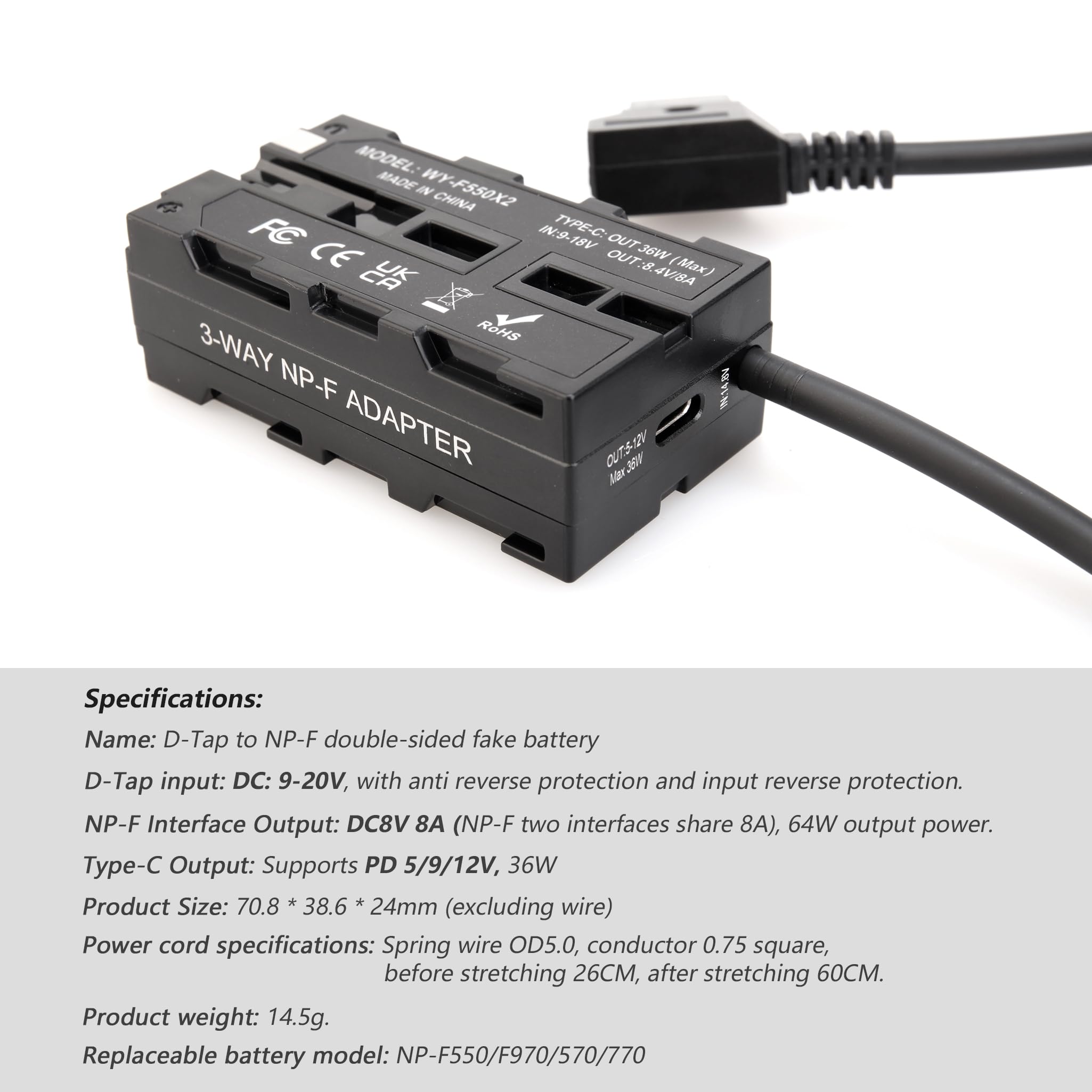 Kocackoo D Tap Ptap To Double Sided Np F550/970/570/770 Dummy Battery Power Adapter For Synchronous Fixed And Power Supply For M