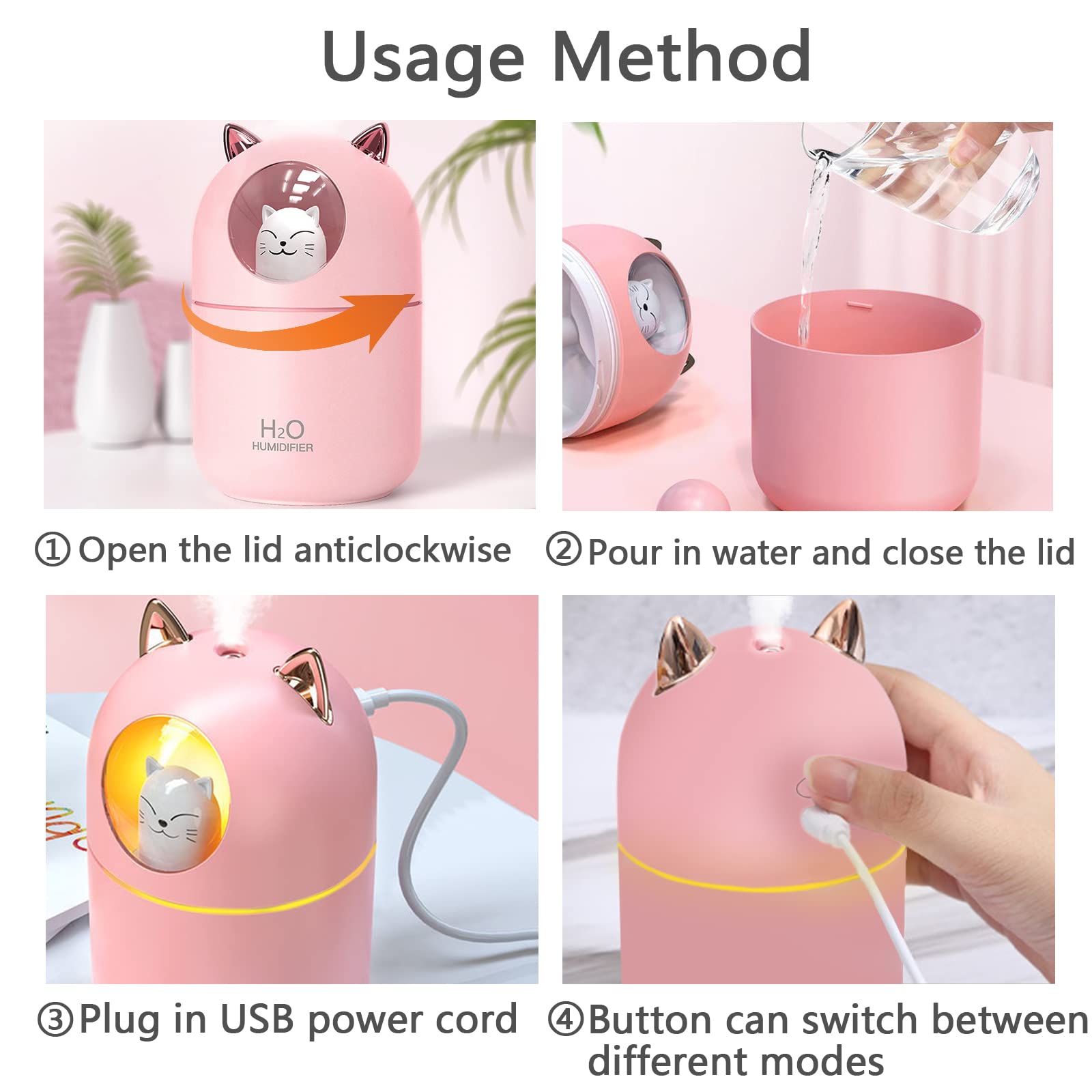 Small Humidifier Cute Portable Cool Mist Humidifier With 12 Pcs Humidifier Sticks 7 Color Night Light Usb Air Humidifier For Bed