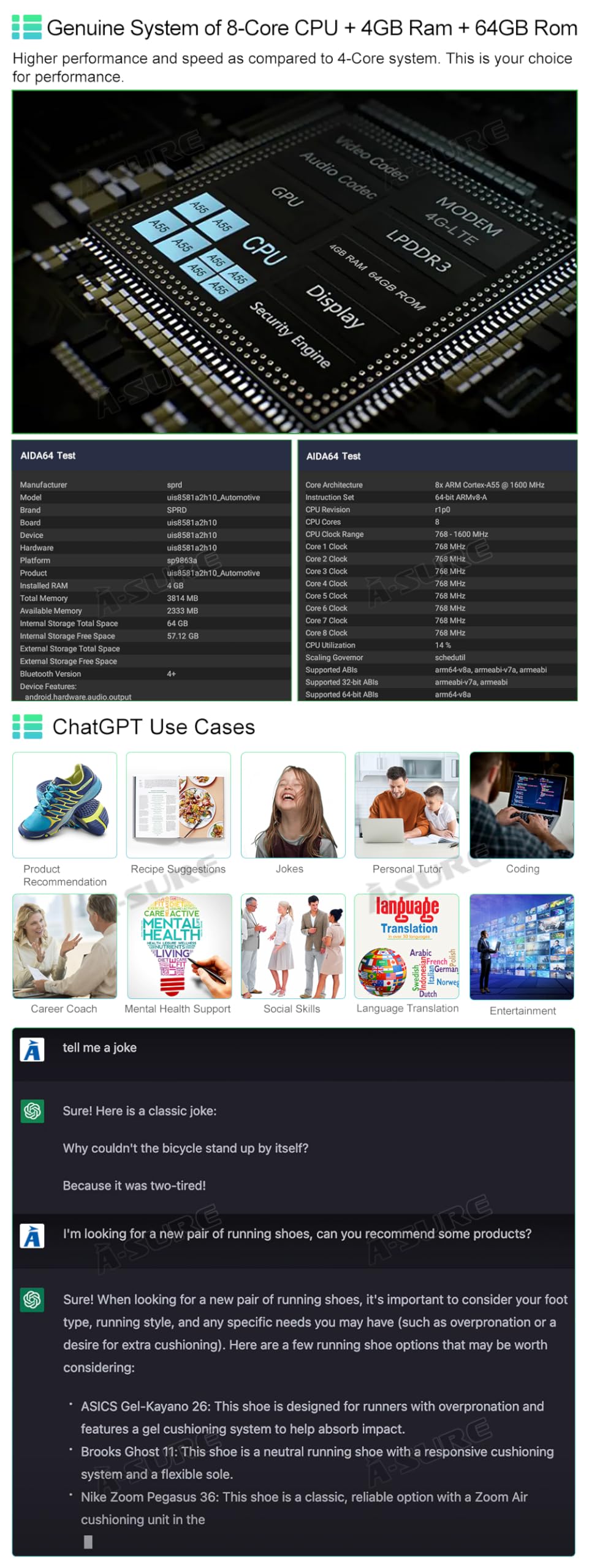 Asure 7'' Car Stereo Radio For Chevy Silverado Gmc Sierra Yukon 2007 2013,8Core 4G+64G Android Gps Navigation Unit With Wireless