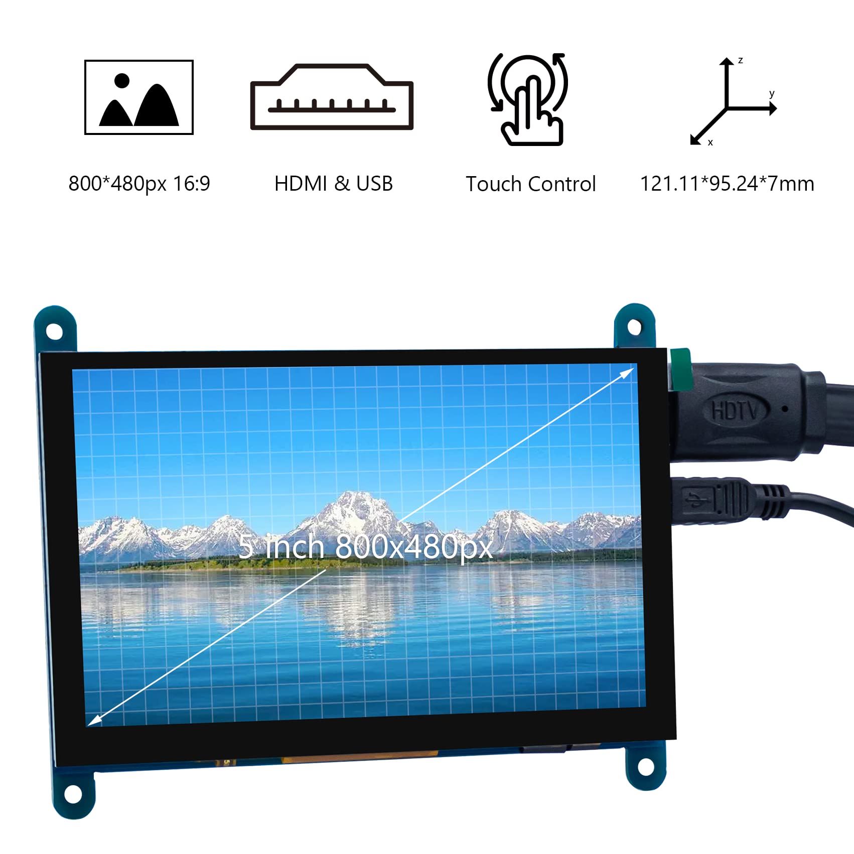 Hosyond 5 Inch Ips Lcd Touch Screen Display Panel 800  480 Capacitive Screen Hdmi Monitor For Raspberry Pi 5/4/3, Bb Black, Wind