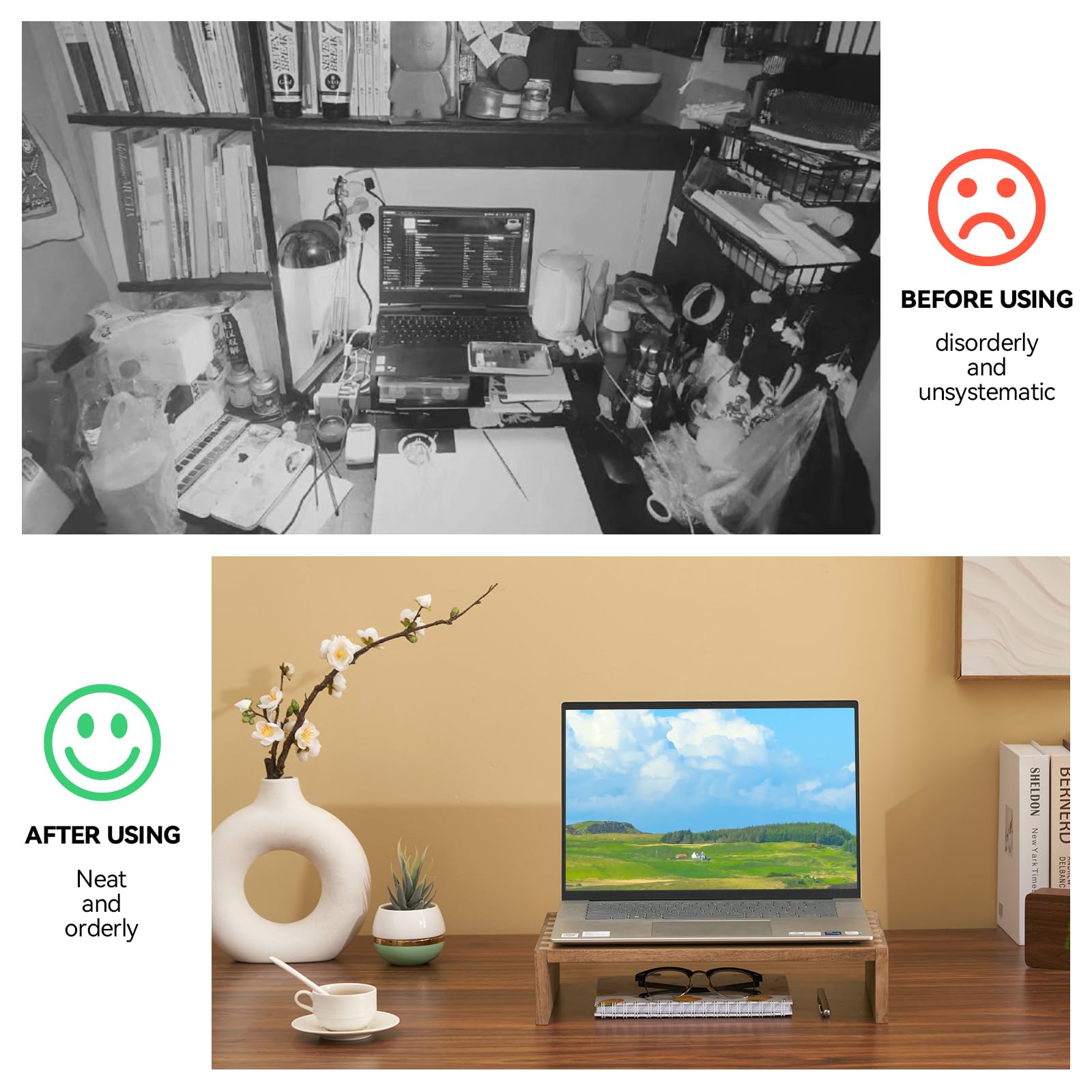 Kirigen Monitor Stand Wooden   Desk Stand Wood For Computer/Laptop/Tv Printer   Monitor Arms & Stands Desk Riser For Office Desk