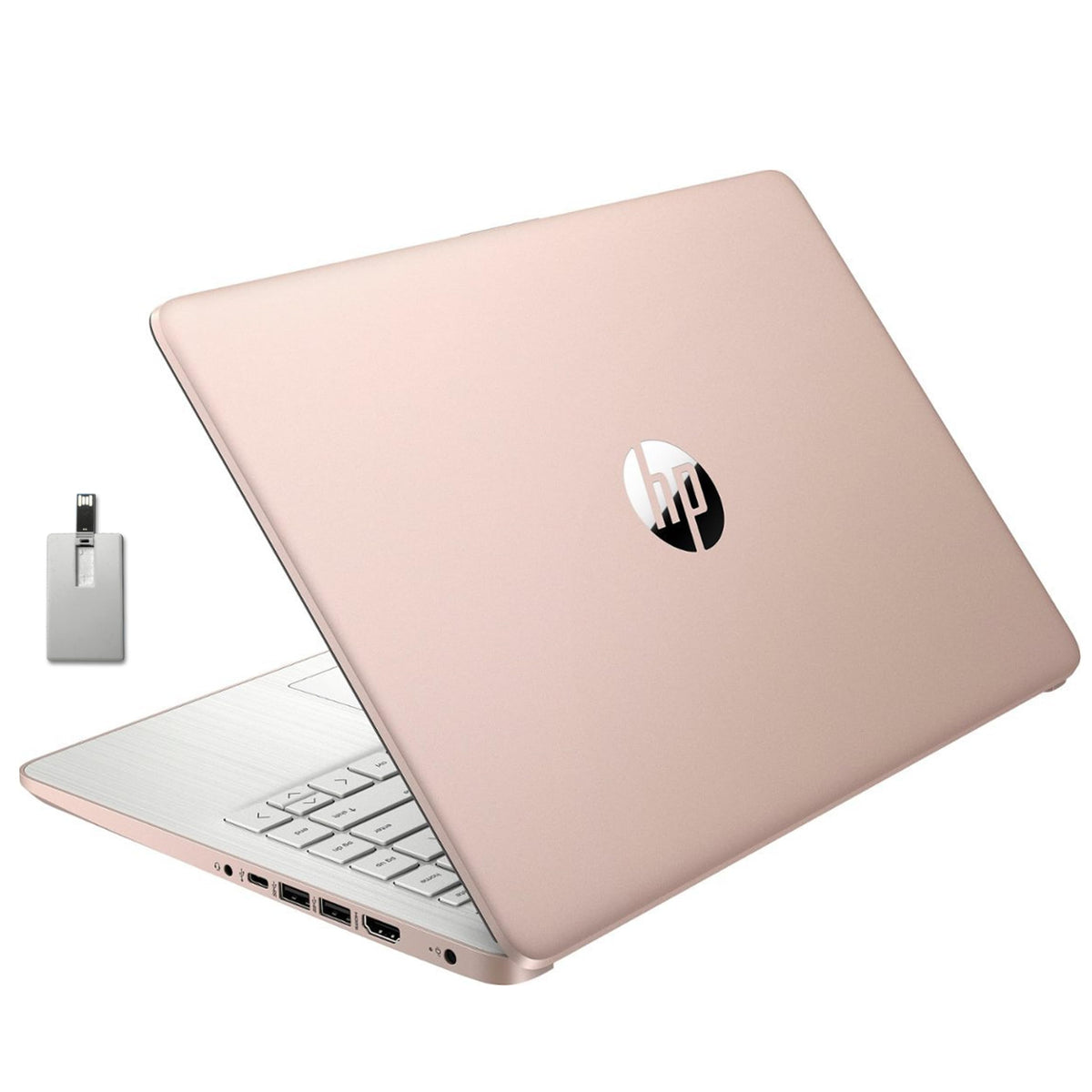 HP Stream 14' HD BrightView Laptop, Intel Celeron N4120 Processor, 16GB RAM, 64GB SSD, Intel HD Graphics, 720p Webcam, Rose Gold, Win 11, 32GB Hotface USB Card, 1 Year Office 365