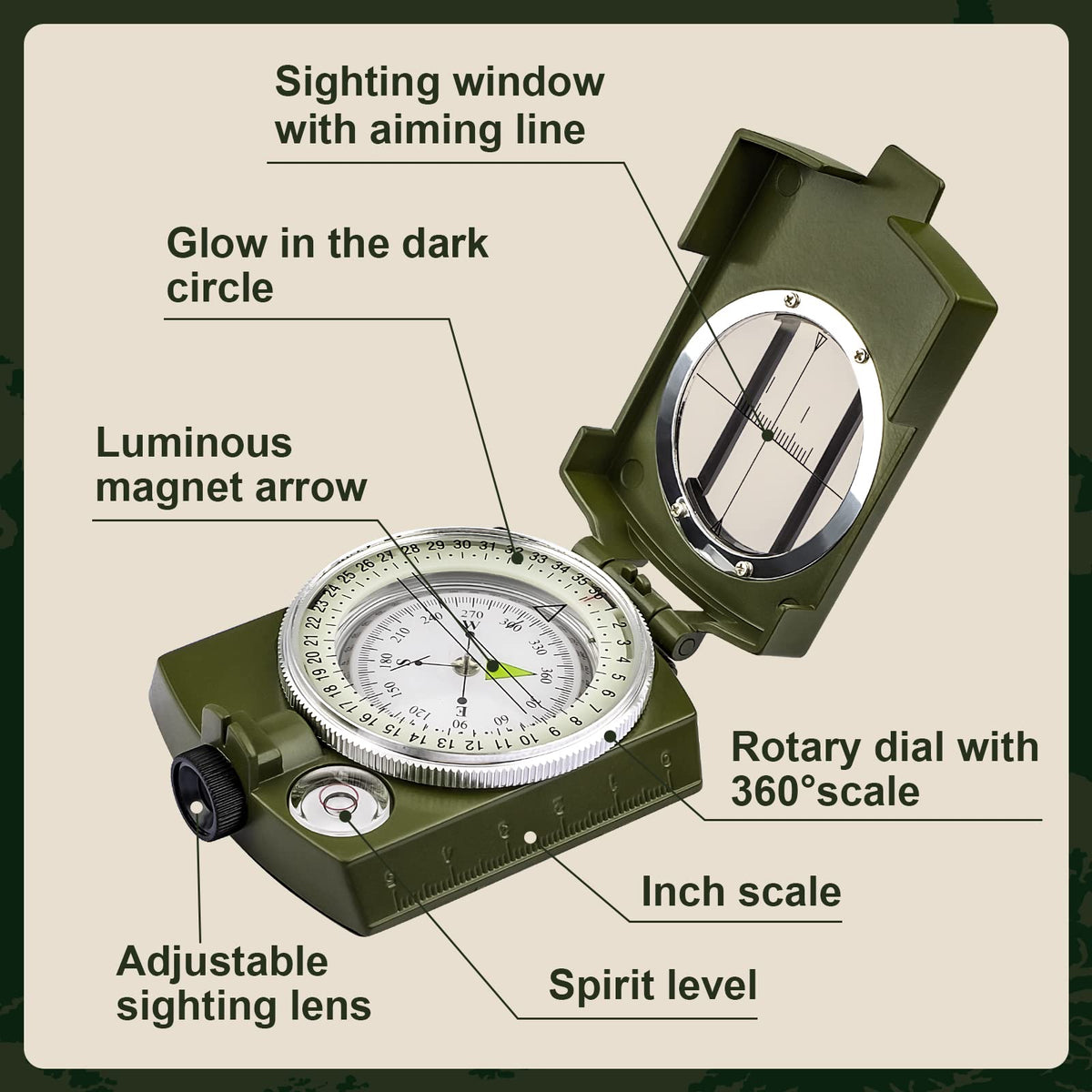 Luminous Compass INMAKER Compass, Compass Hiking with Survival Whistle, Luminous Compass ...