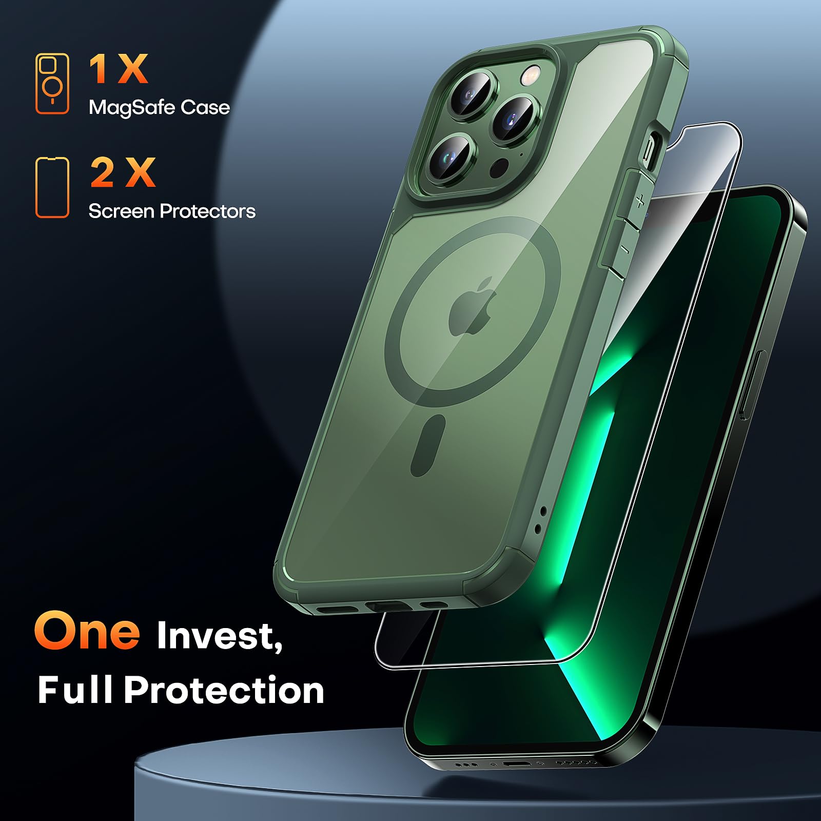 Tauri 5 In 1 Magnetic For Iphone 13 Pro Case, With 2X Screen Protector + 2X Camera Lens Protector, 10 Ft Drop Protection, Compat