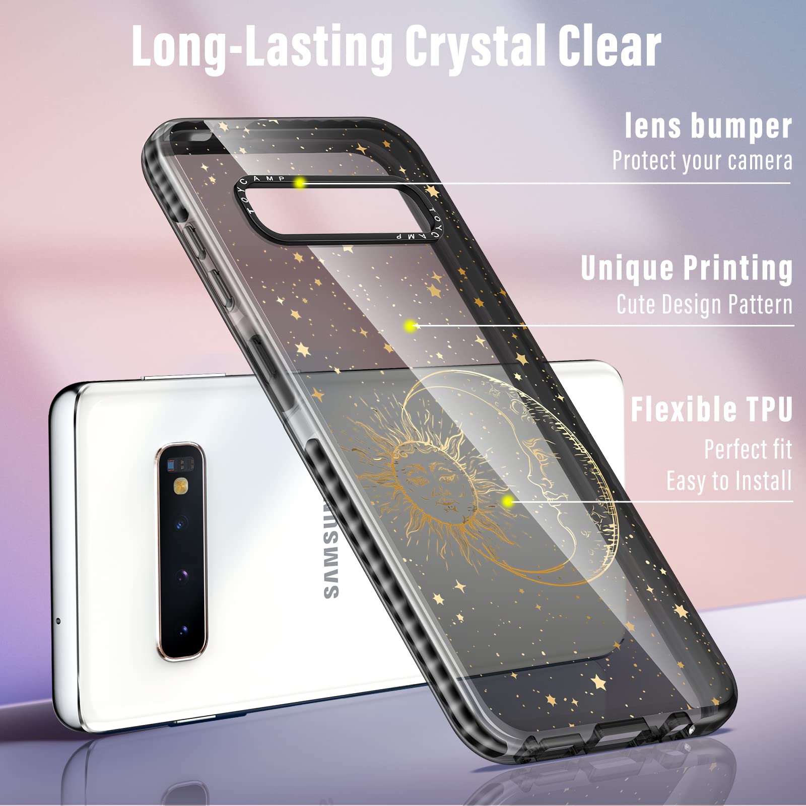 Toycamp For Samsung Galaxy S10 Plus Case, Cute Funny Sun Moon Star Design For Women Girls Boys Teens For Galaxy S10 Plus Cases,