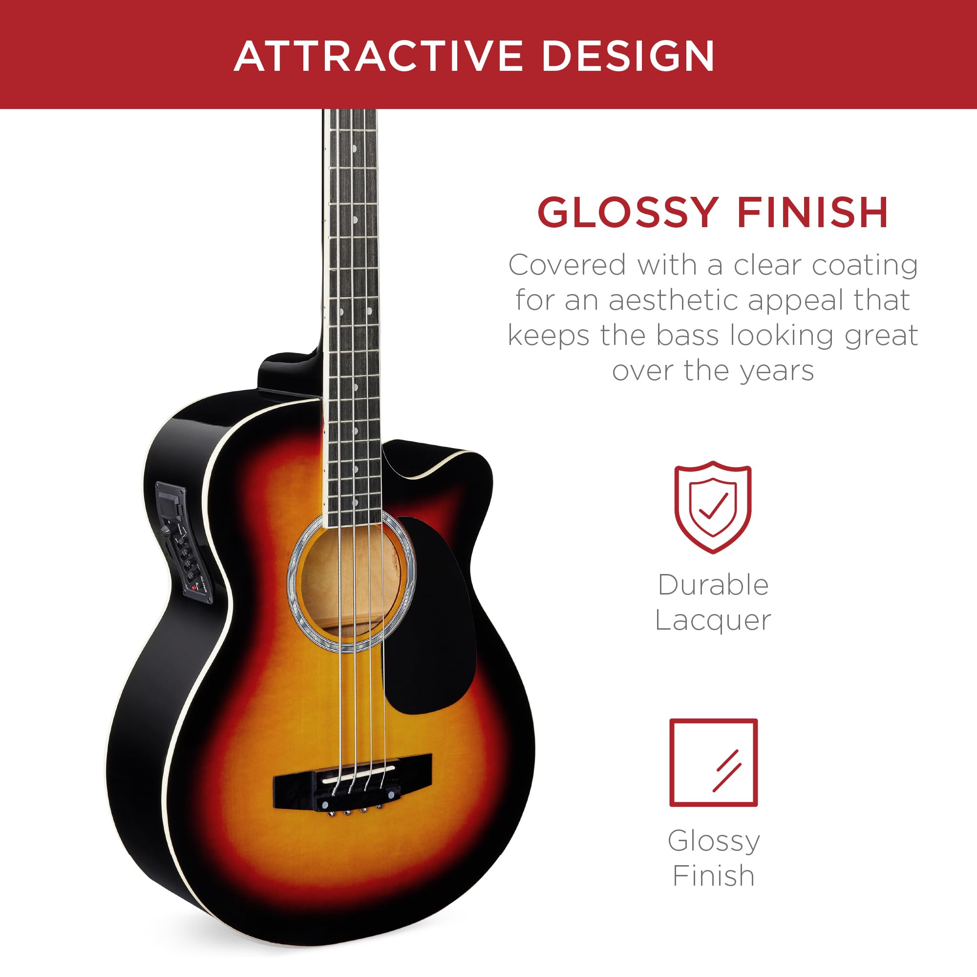 Best Choice Products Acoustic Electric Bass Guitar, Full Size 4 String, Vintage Sunburst with Gig Bag, Model SKY7242