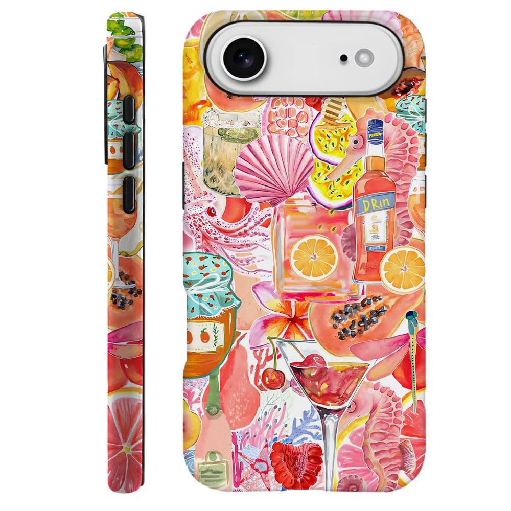 Compatible with iPhone 17 Air,Durable & Shockproof Phone Case Cover Design - Seashell Dragonfly Fruit Seahorse Collage