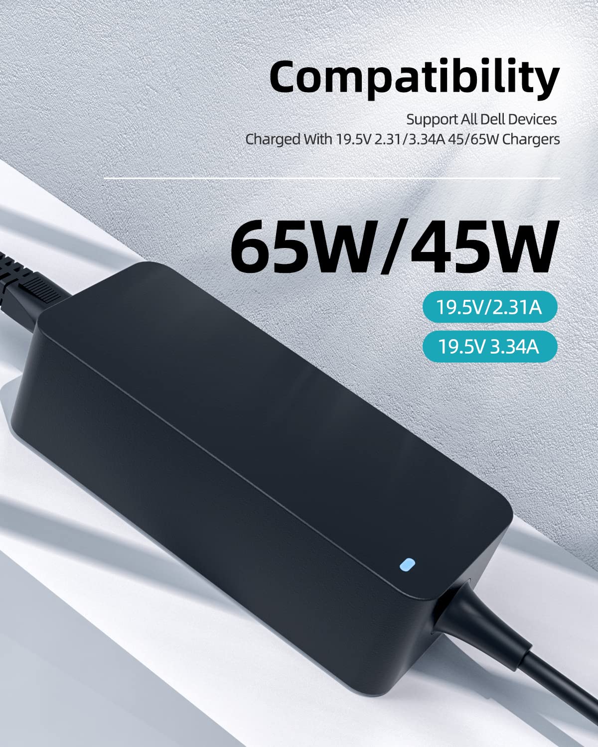 Charger For Dell Laptop Charger, Portable, 65W, 45W, For All Dell Inspiron, Latitude, Vostro Round Power Connector, (Safety Certified By Ul)