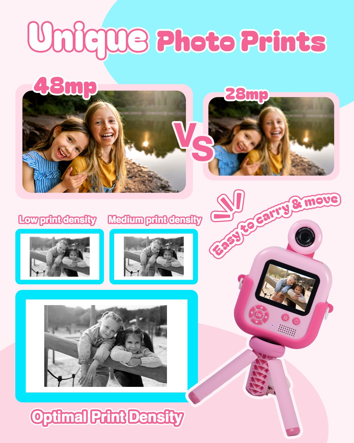 Prizedhome Instant Print Camera For Kids, Polaroid Camera With 16G Sd Card And 1080P Hd Digital Recording Camera,Portable Toy,Bi