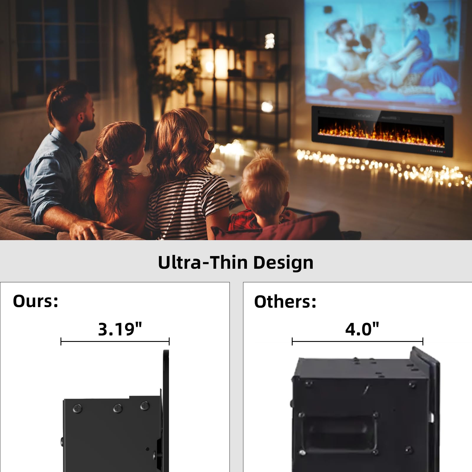 72 Inch Ultra Thin Electric Fireplace Inserts And Wall Mounted With Remote Control & Touch Screen 1500W Fireplace Heater With Ti