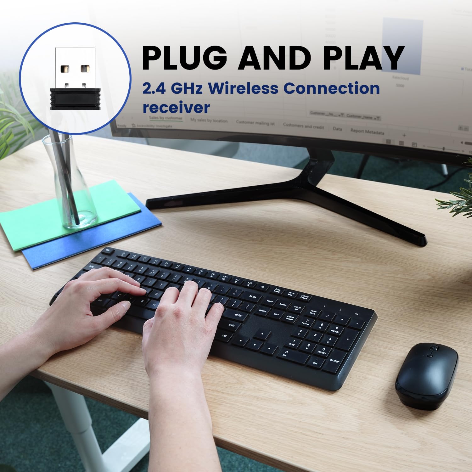 Perixx Periduo 716, Wireless Standard Keyboard And Optical Mouse Combo Set   Black