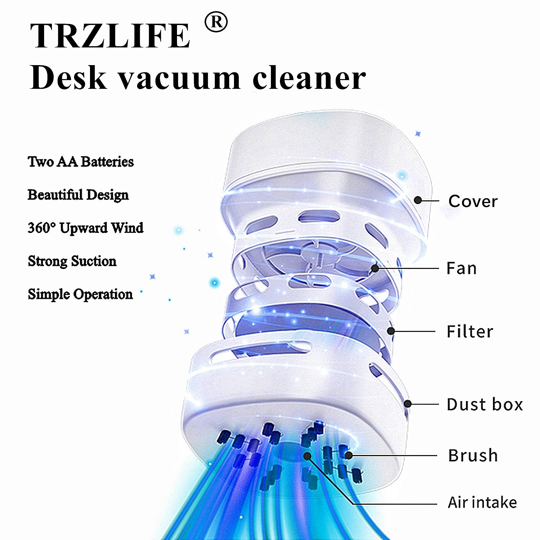 Trzlife Desk Vacuum, Upgraded Version Of Mini Desk Vacuum Cleaner Aa Battery More Durable Desk Accessory Sucks Tiny Items And Cr