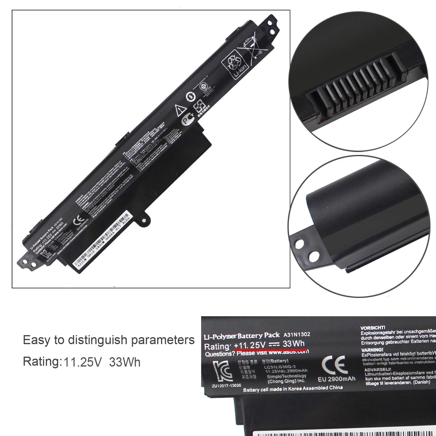 Gomarty A31N1302 Battery For Asus Vivobook X200Ca X200M X200Ma F200Ca K200Ma 11.6'' Series A3Ini302 A31N1302 A31Lmh2 A31Lm9H 156