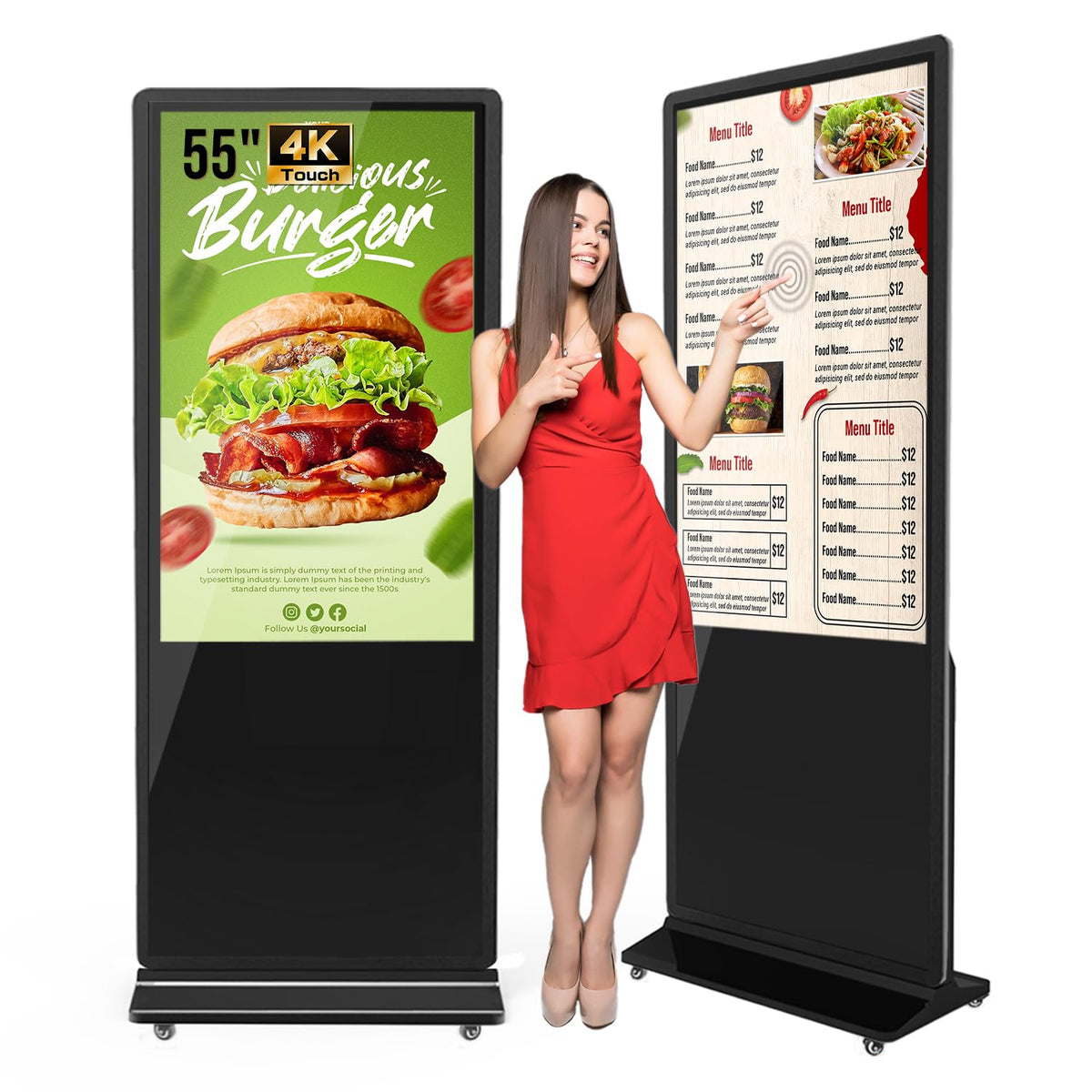 Qixzocv 55 Inch 4K Touchscreen Kiosk, Indoor Floor Standing Digital Signage, Advertising Display Lcd Totem, Interactive Monitor