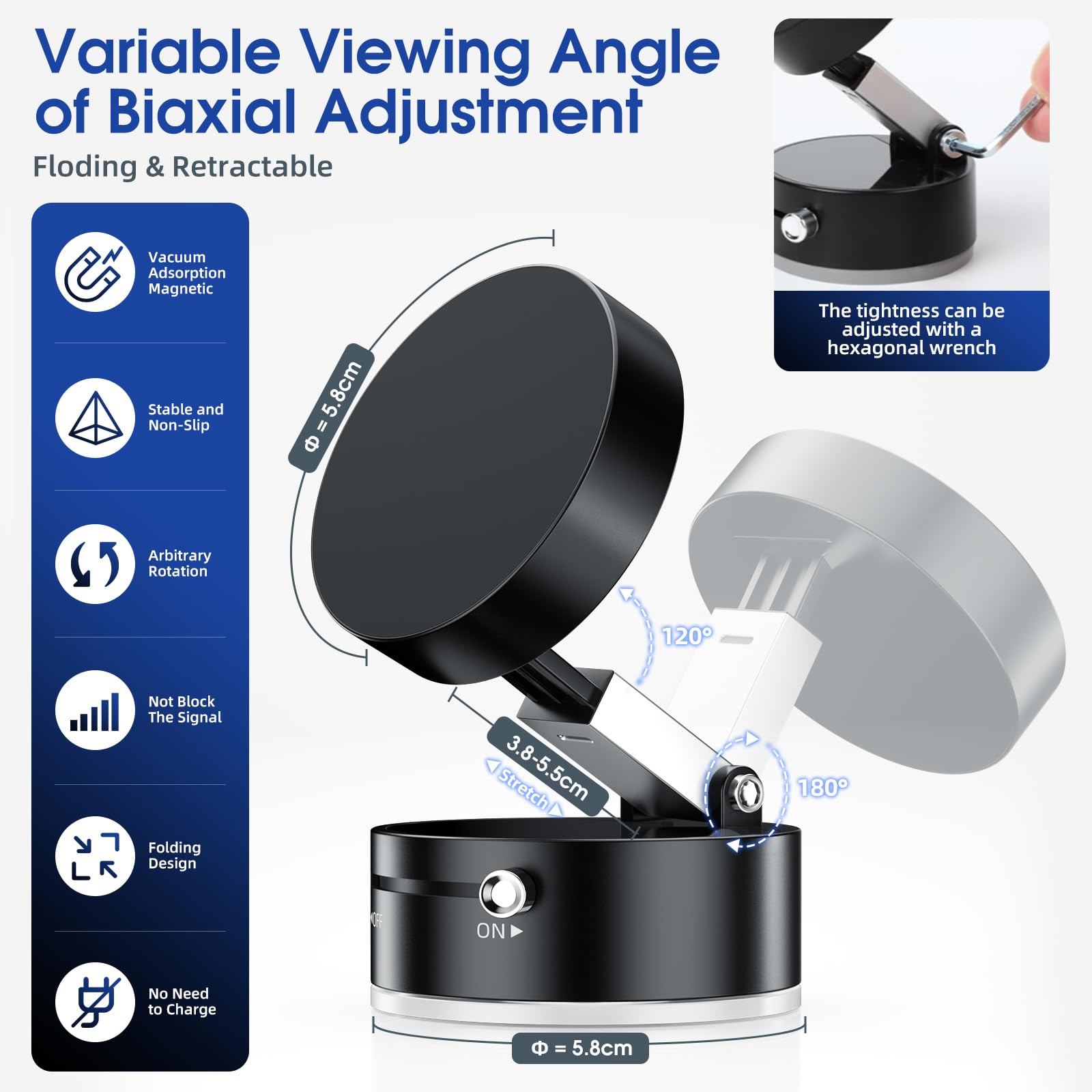 Vacuum Suction Magnetic Phone Holder, Upgrade Magnetic Suction Phone Mount Foldable & Retractable Vacuum Magnetic Phone Stand Do